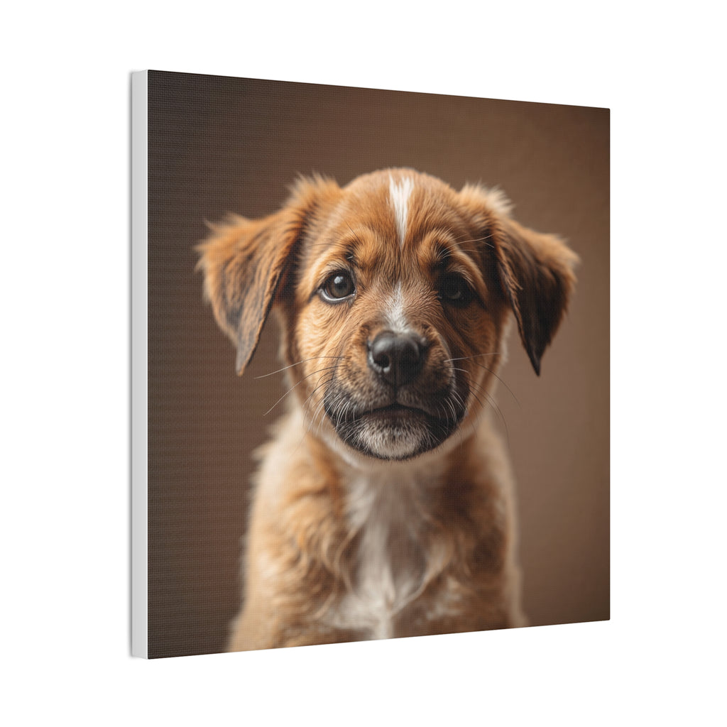 Brown Puppy Portrait Canvas Stretched 0.75" | Cute Dog Wall Art, gift for dog lovers