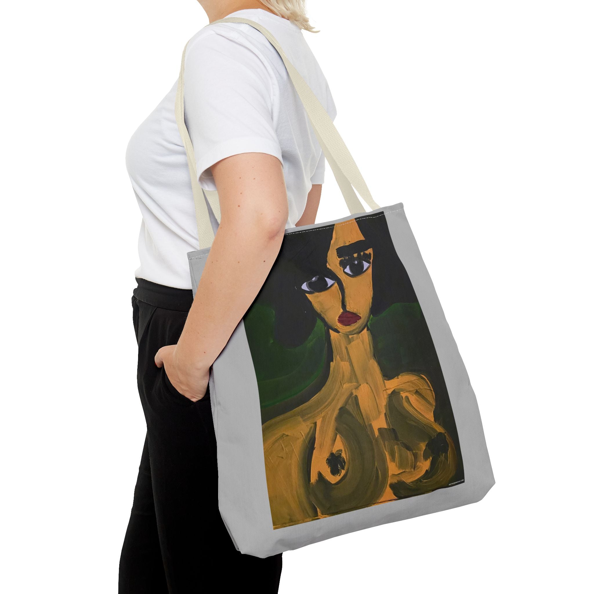 Sac fourre-tout portrait abstrait de femme | Motif expressionniste peint à la main