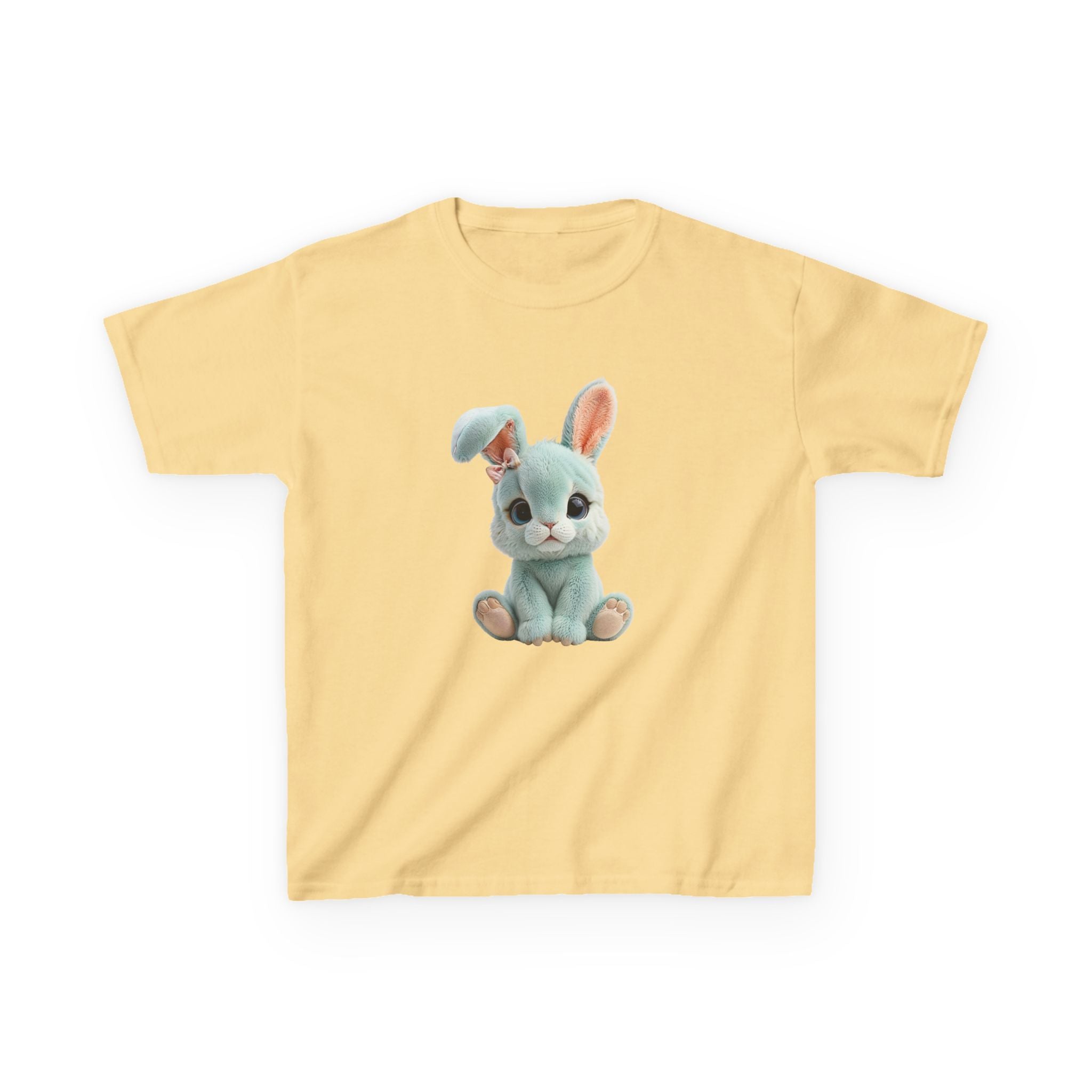 T-shirt enfant lapin en peluche mignon | Illustration de lapin bleu pastel, T-shirt de Pâques