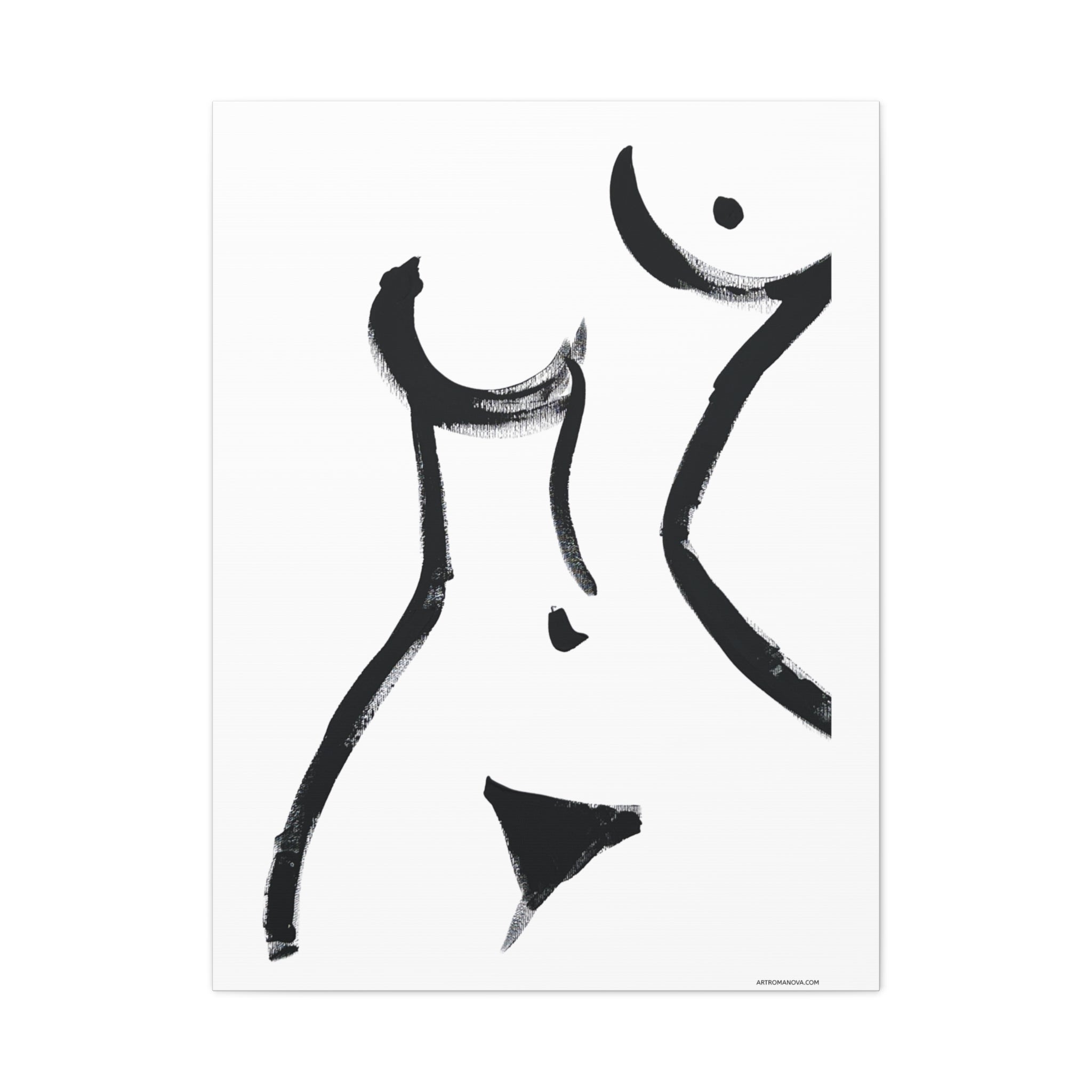 Toile minimaliste à coups de pinceau noirs représentant une figure féminine