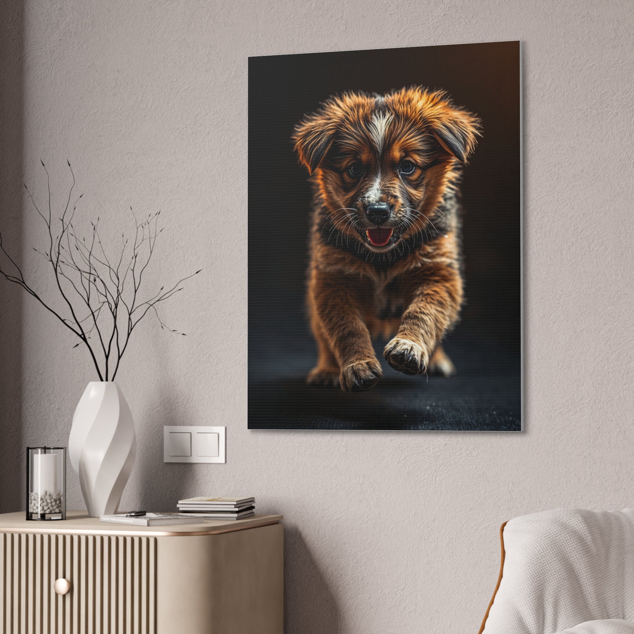 Running Puppy Canvas | Stretched Wall Art, Dog Portrait, gift for dog lovers