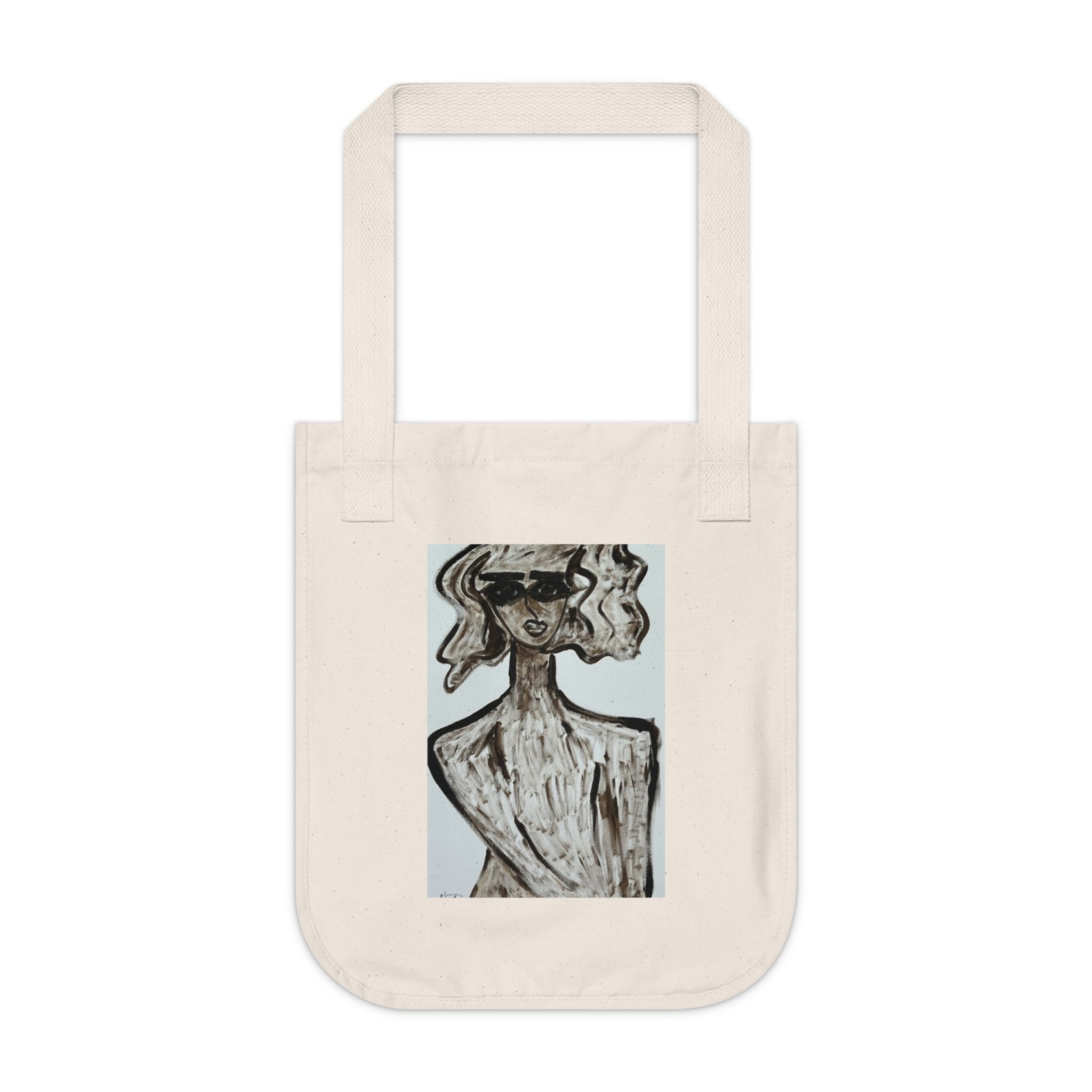 Sac cabas en toile bio | Sac cabas minimaliste avec portrait artistique, en coton écologique, orné d'une peinture abstraite, fait main
