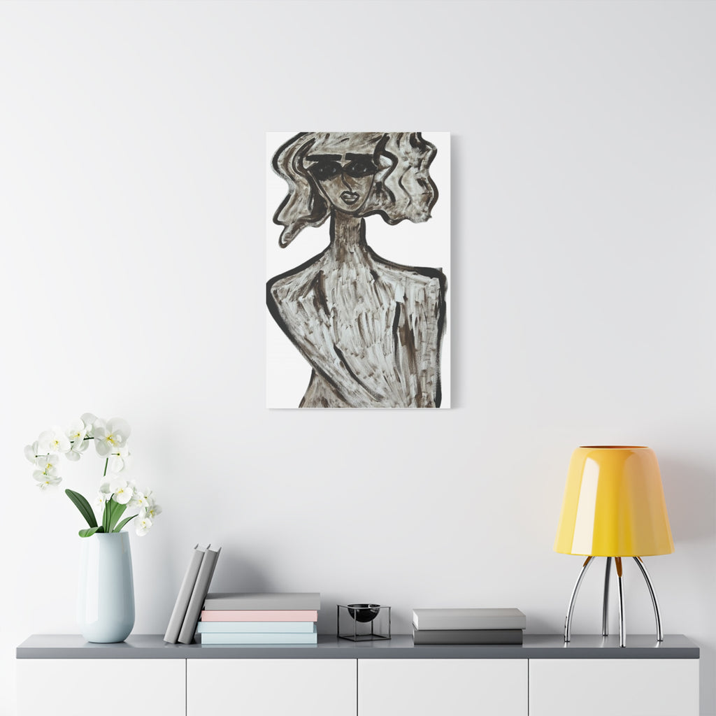 Portrait stylisé de femme sur toile, art contemporain, art moderne