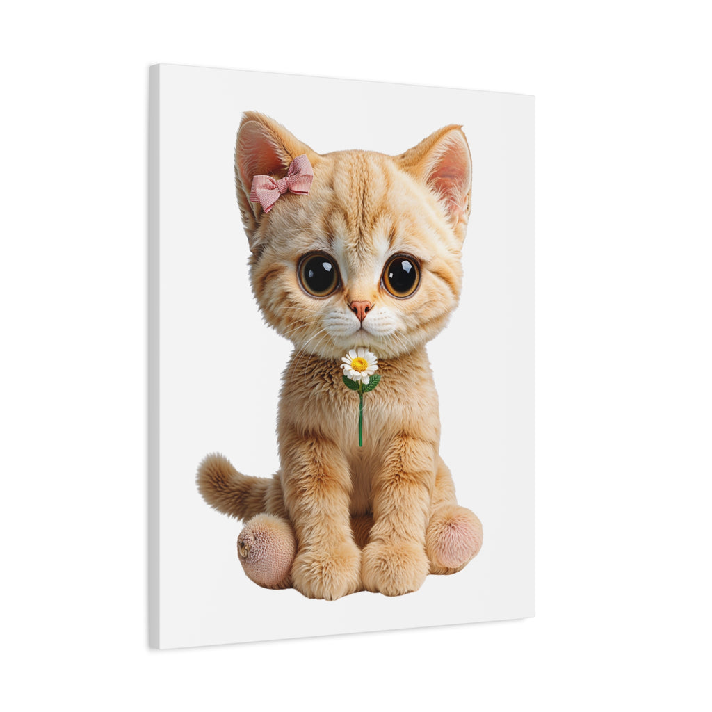 Cute Big-Eyed Kitten with Daisy Canvas