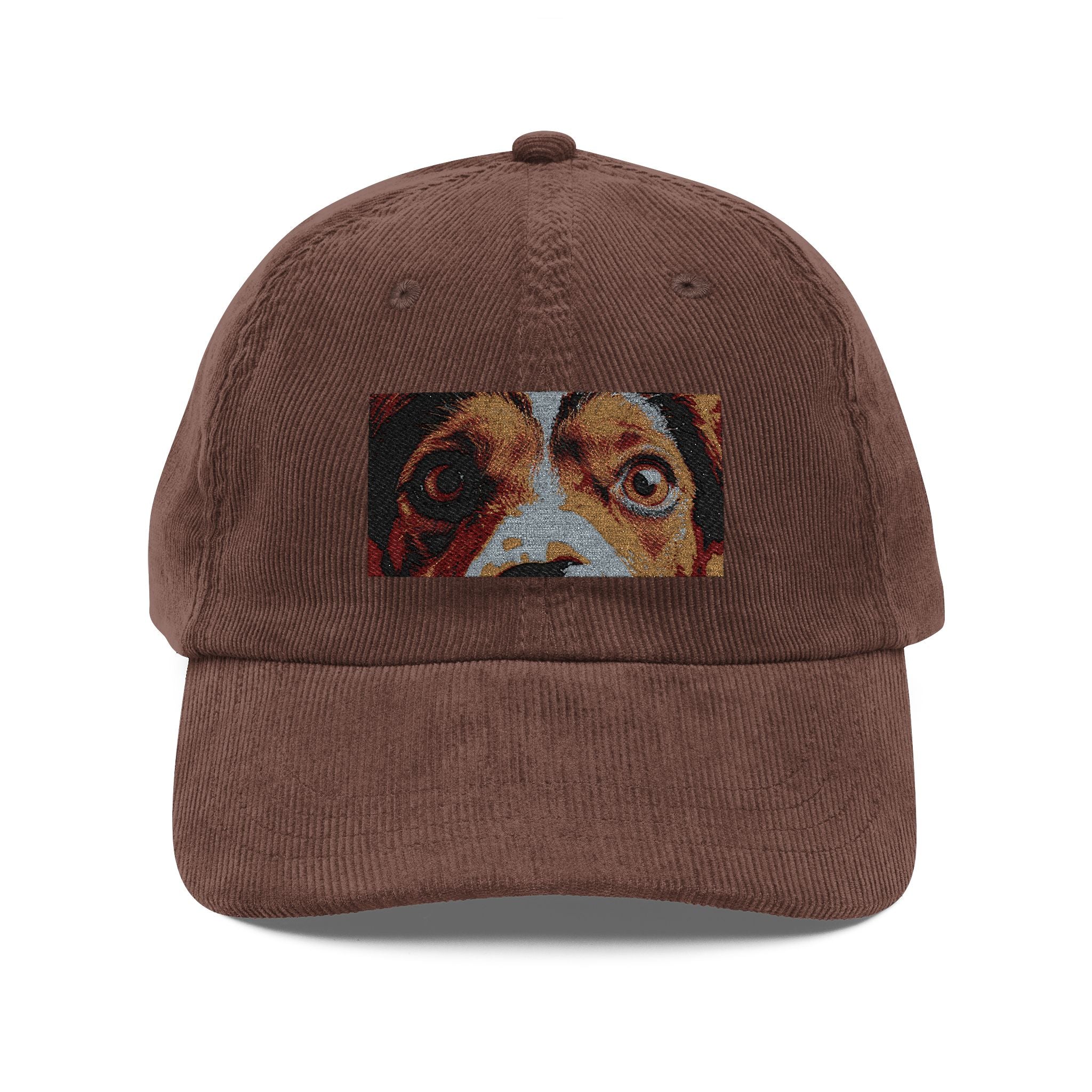 Casquette brodée avec un boxer marron | Casquette de baseball en velours côtelé