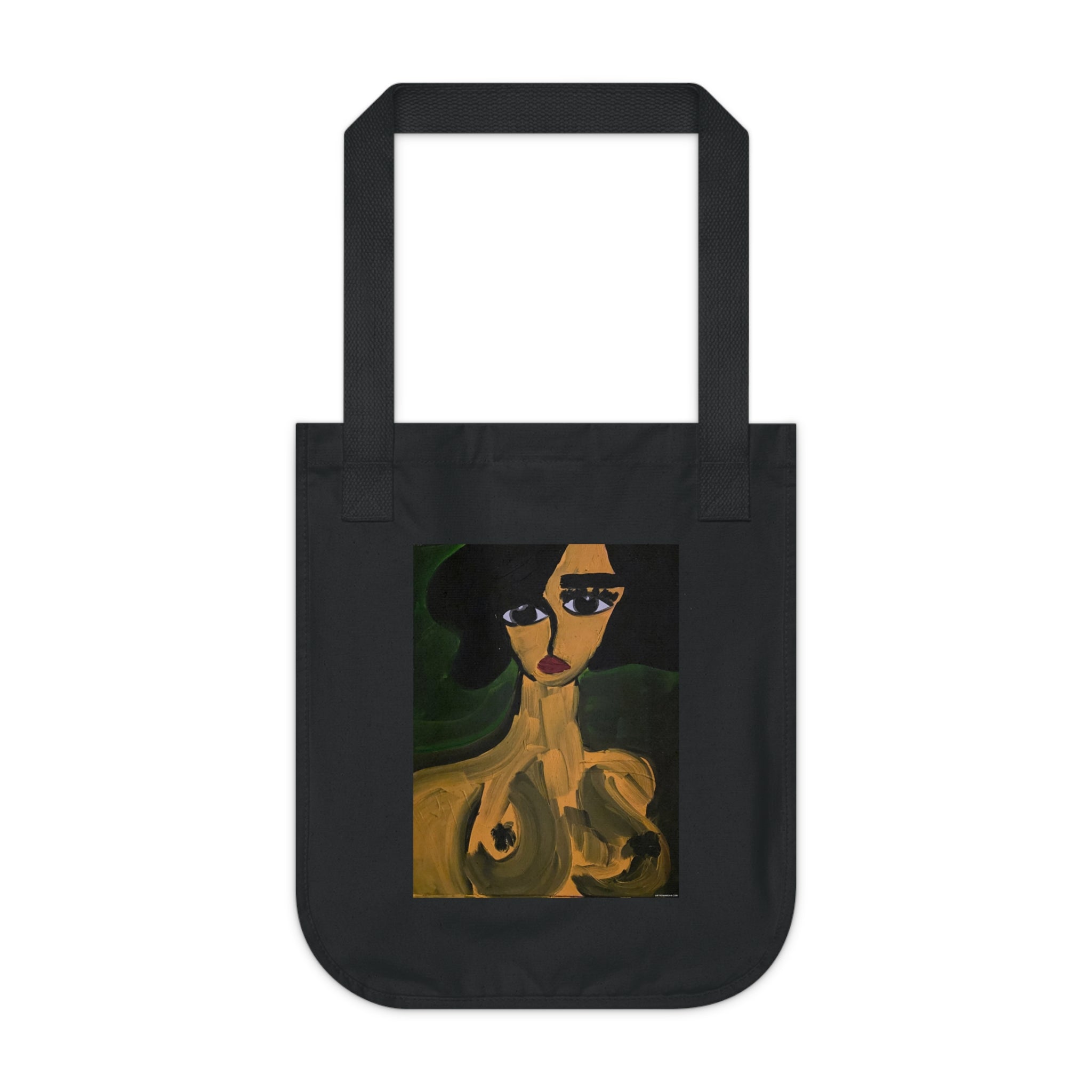 Sac fourre-tout à motif portrait abstrait de femme | Art figuratif pictural, fait main, coton écologique