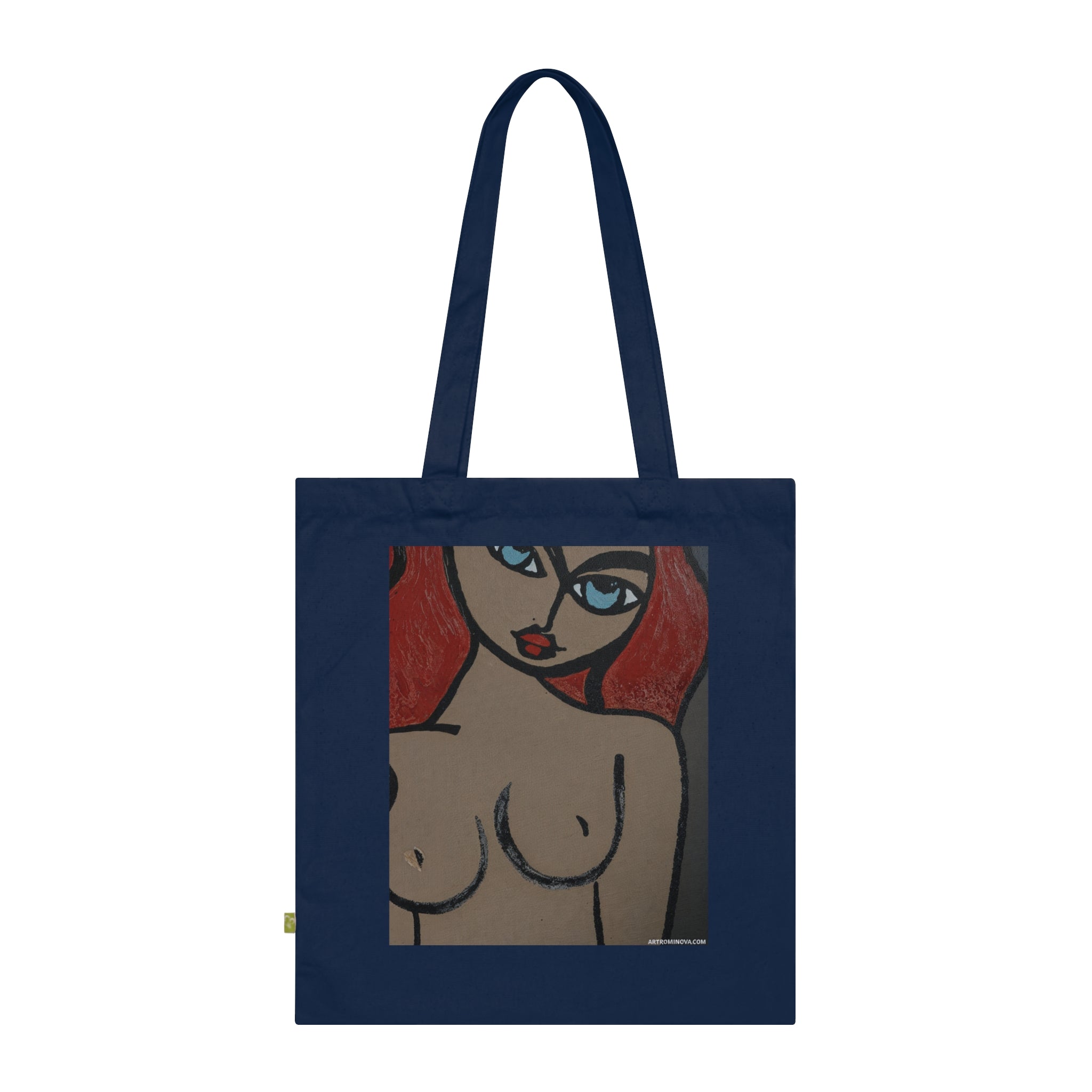 Sac cabas Femme nue | Figure féminine pop art, coton bleu marine, fait main, coton écologique