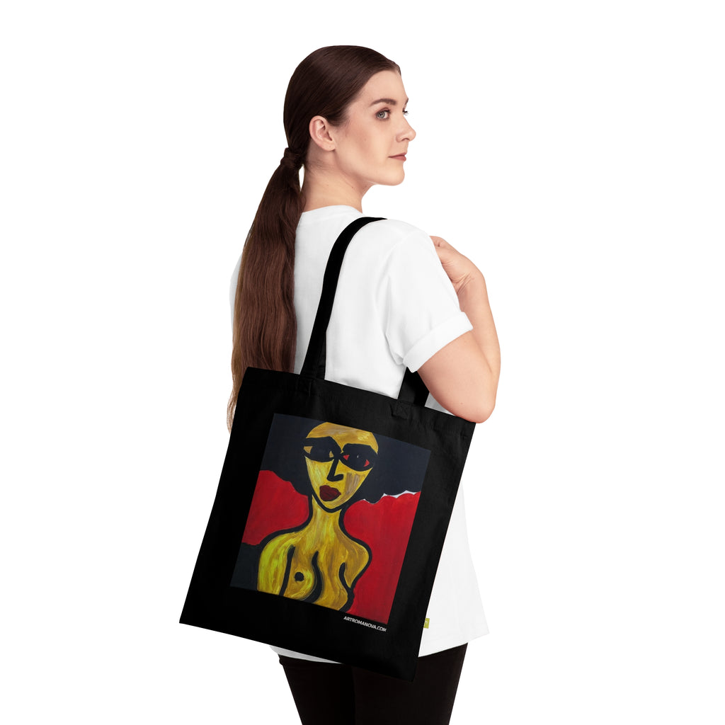 Sac fourre-tout portrait abstrait de femme | Peinture expressionniste moderne, sac fourre-tout fait main, sac fourre-tout en coton écologique