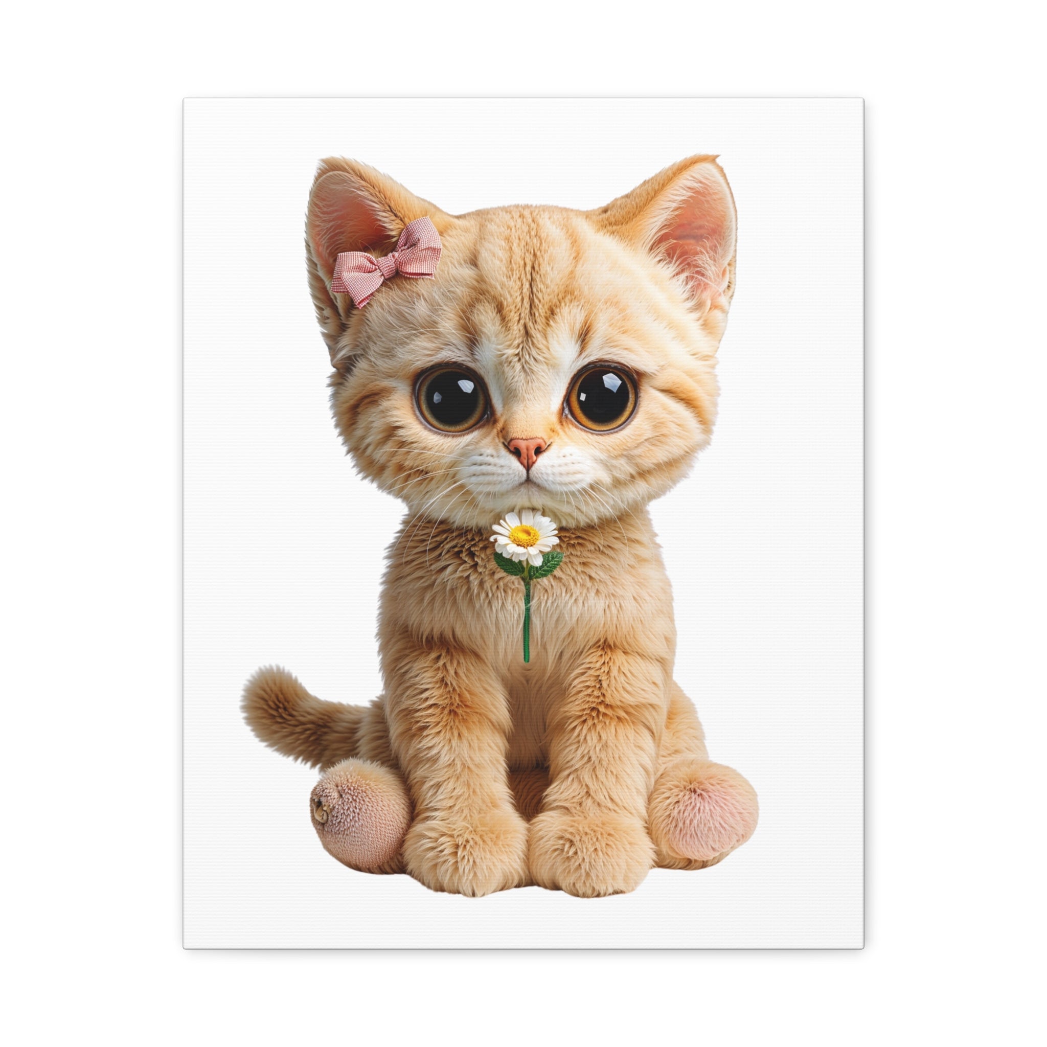 Cute Big-Eyed Kitten with Daisy Canvas