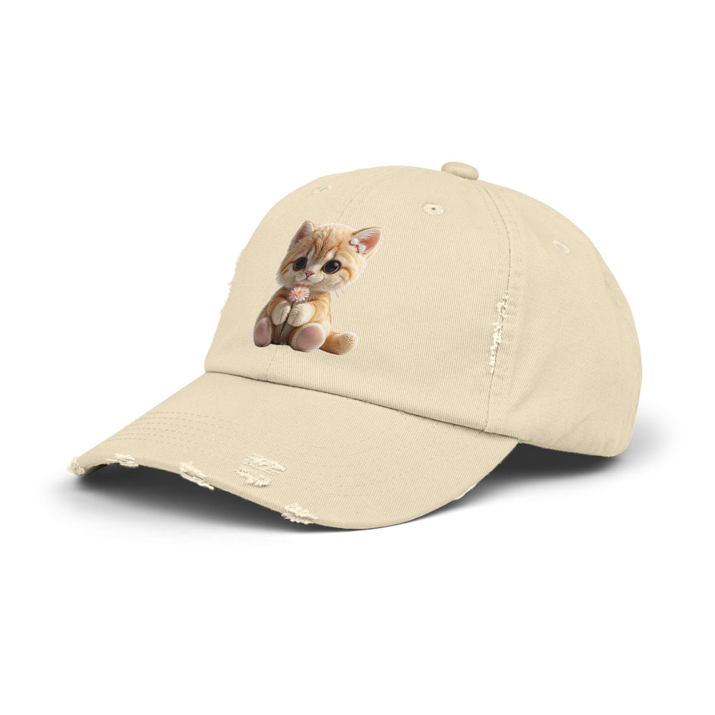 Cute Cap | Distressed Baseball Hat with kitty cat