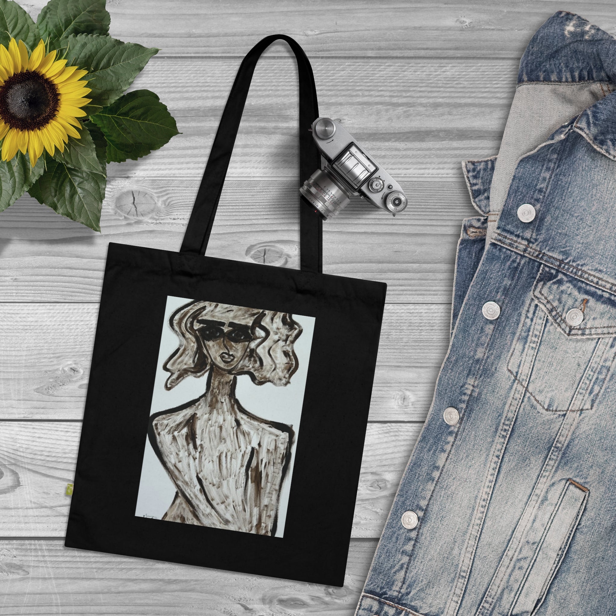 Sac cabas stylisé | Bleu marine, coton biologique, coton écologique, fait main, sac cabas artistique