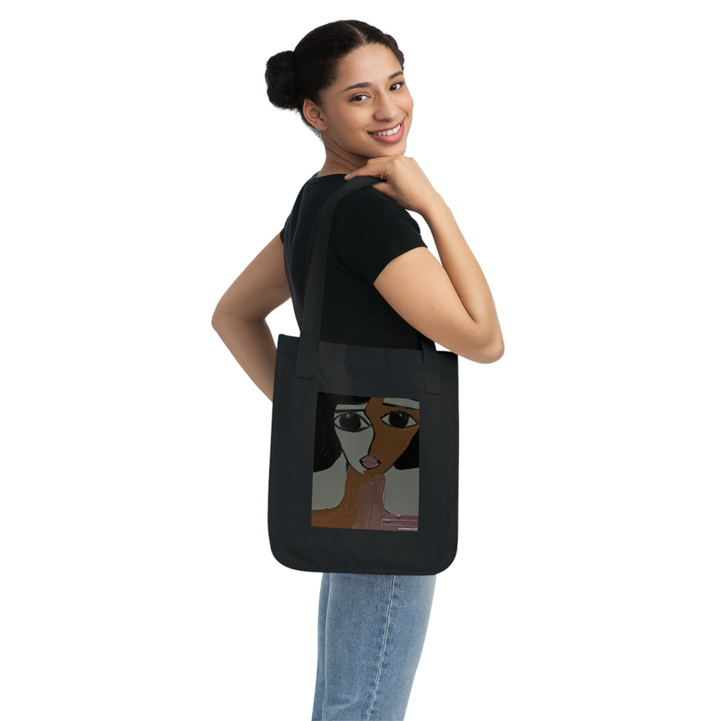 Sac cabas abstrait avec portrait | Art facial moderne, illustration minimaliste, fait main, etc., cabas en coton.