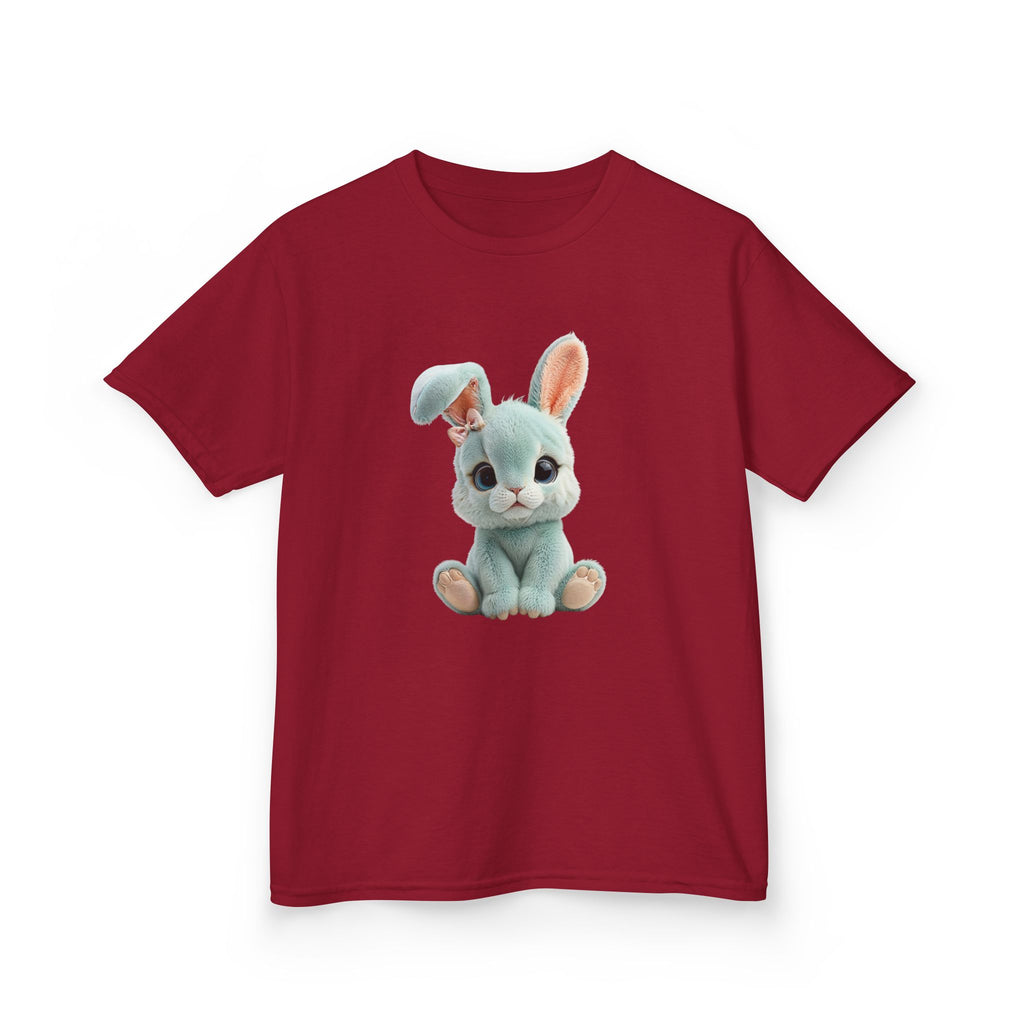 T-shirt enfant lapin en peluche mignon | Illustration de lapin bleu pastel, T-shirt de Pâques