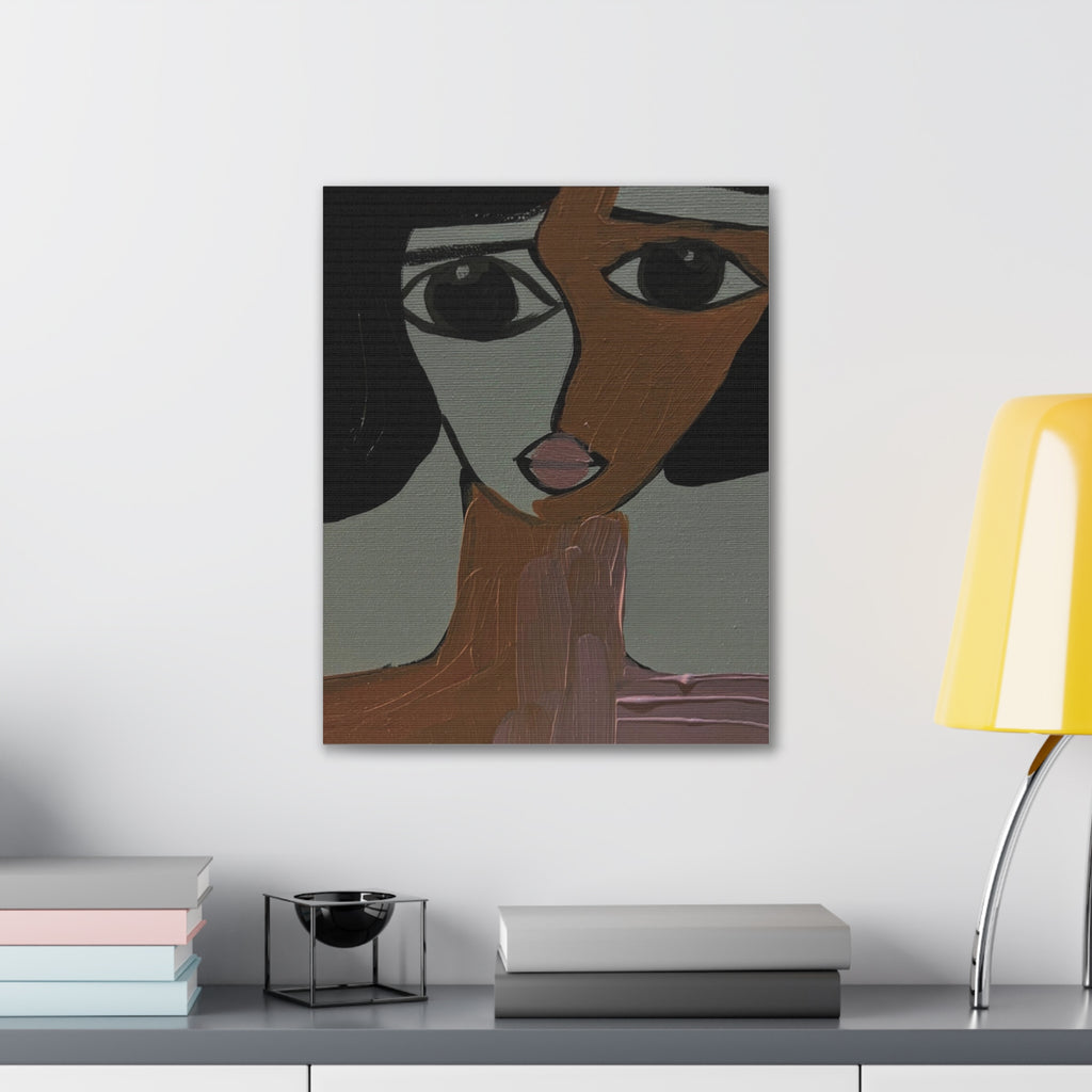 Toile tendue abstraite bicolore représentant un visage | Art mural figuratif moderne