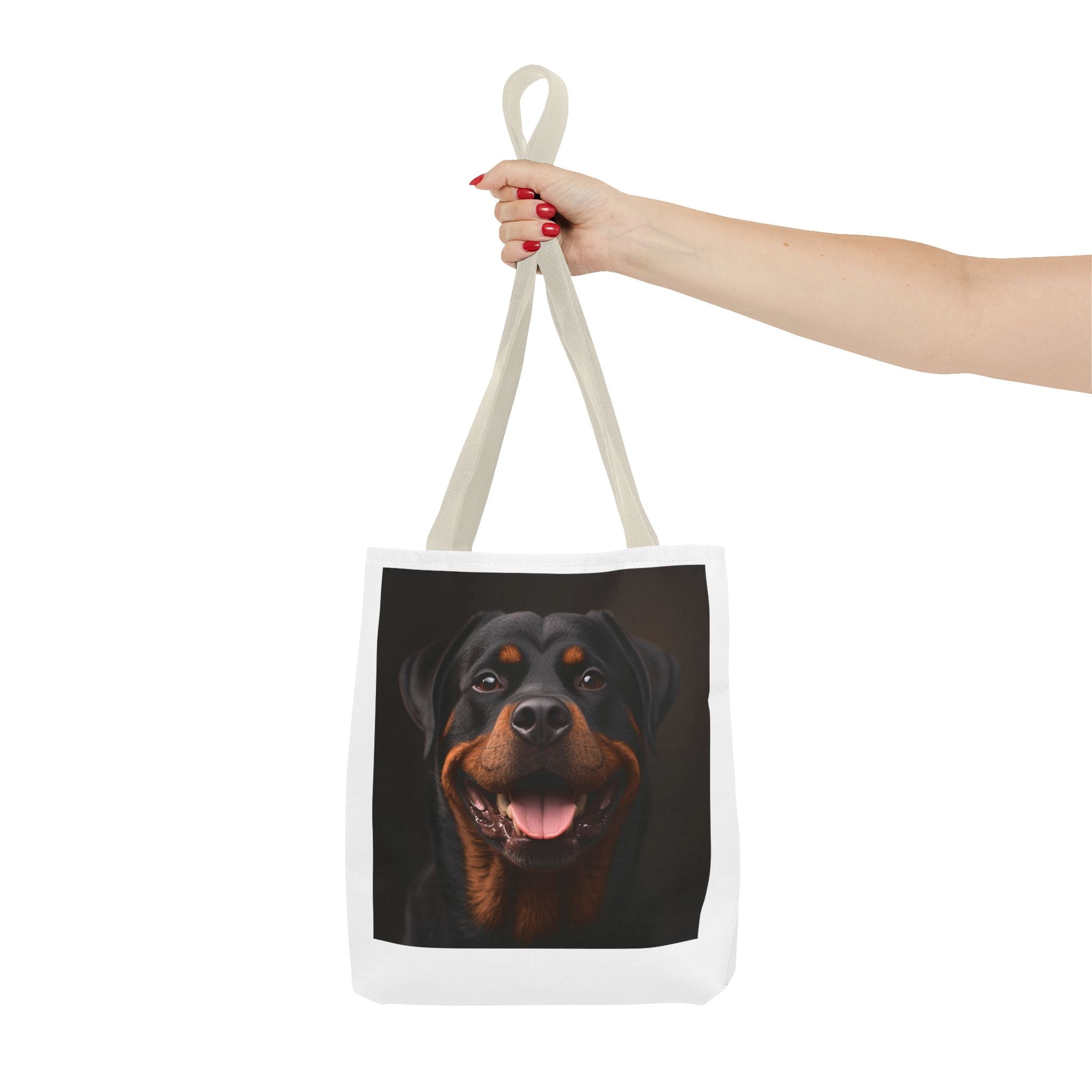 Sac fourre-tout en toile avec portrait de Rottweiler souriant | Sac fourre-tout pour amoureux des chiens