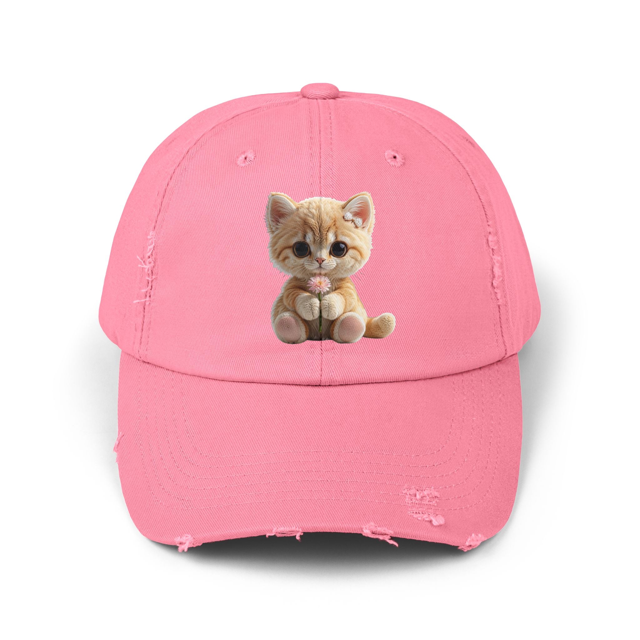 Cute Cap | Distressed Baseball Hat with kitty cat (Copy)
