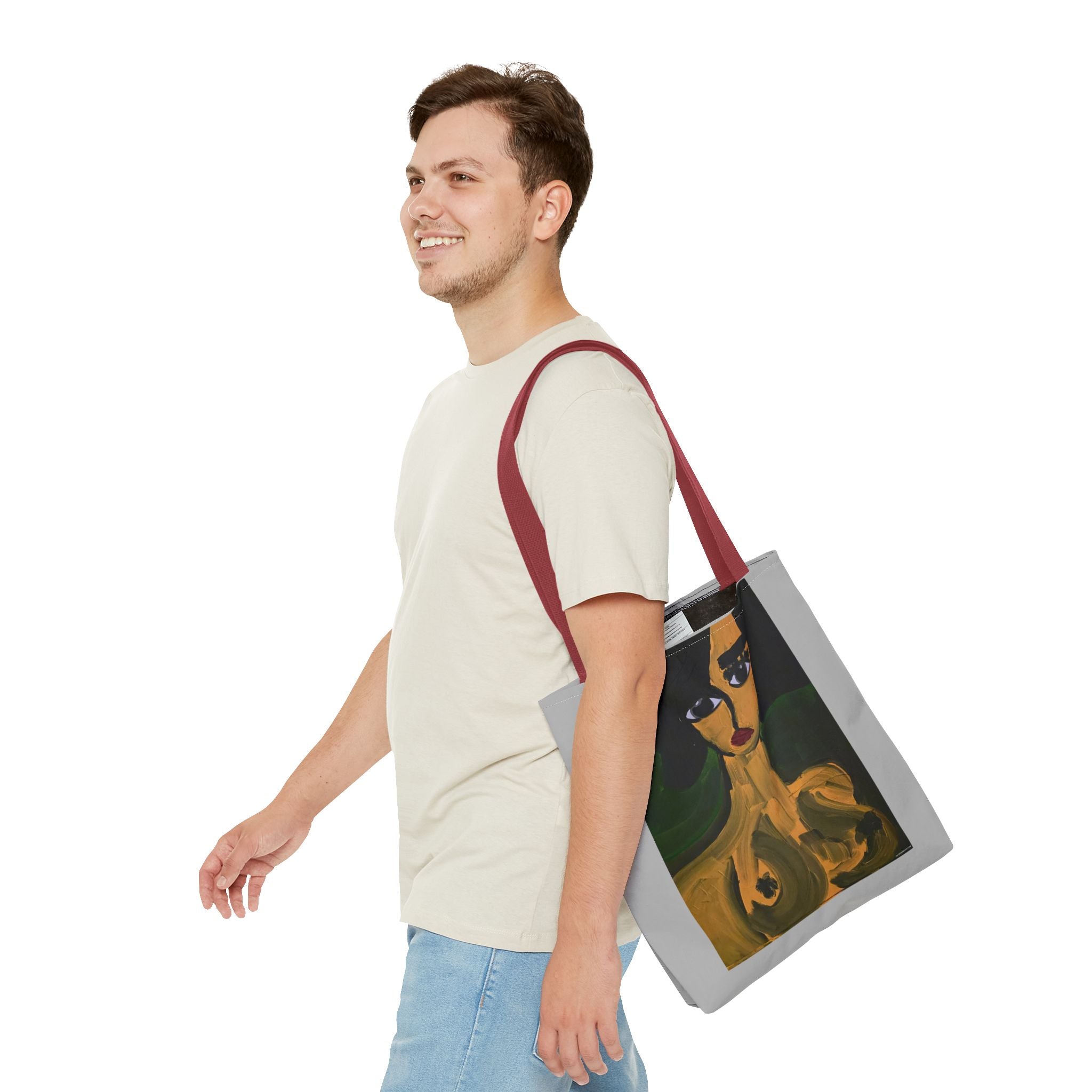 Sac fourre-tout portrait abstrait de femme | Motif expressionniste peint à la main