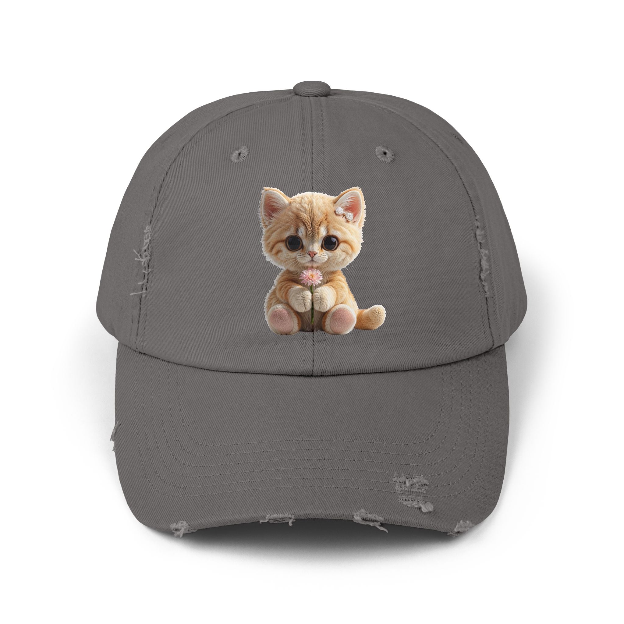 Cute Cap | Distressed Baseball Hat with kitty cat (Copy)