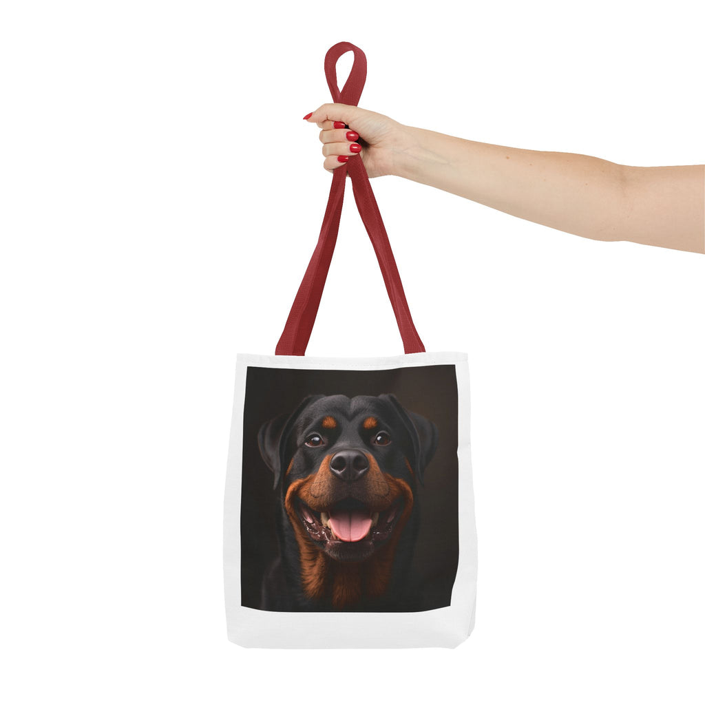 Sac fourre-tout en toile avec portrait de Rottweiler souriant | Sac fourre-tout pour amoureux des chiens