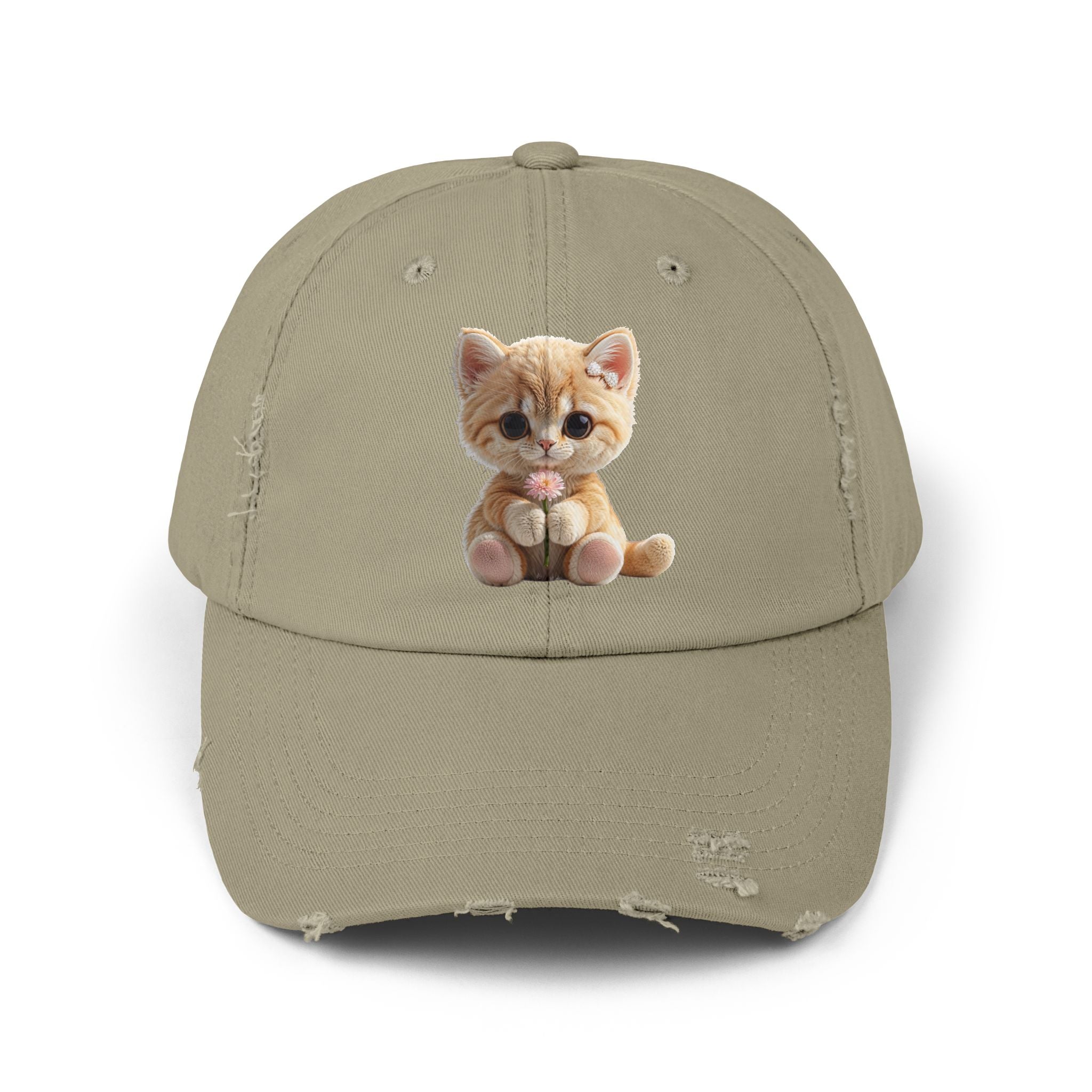 Cute Cap | Distressed Baseball Hat with kitty cat (Copy)