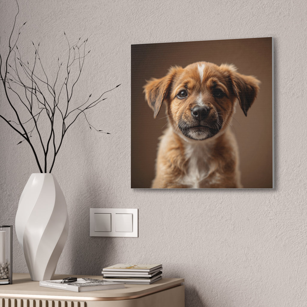 Brown Puppy Portrait Canvas Stretched 0.75" | Cute Dog Wall Art, gift for dog lovers