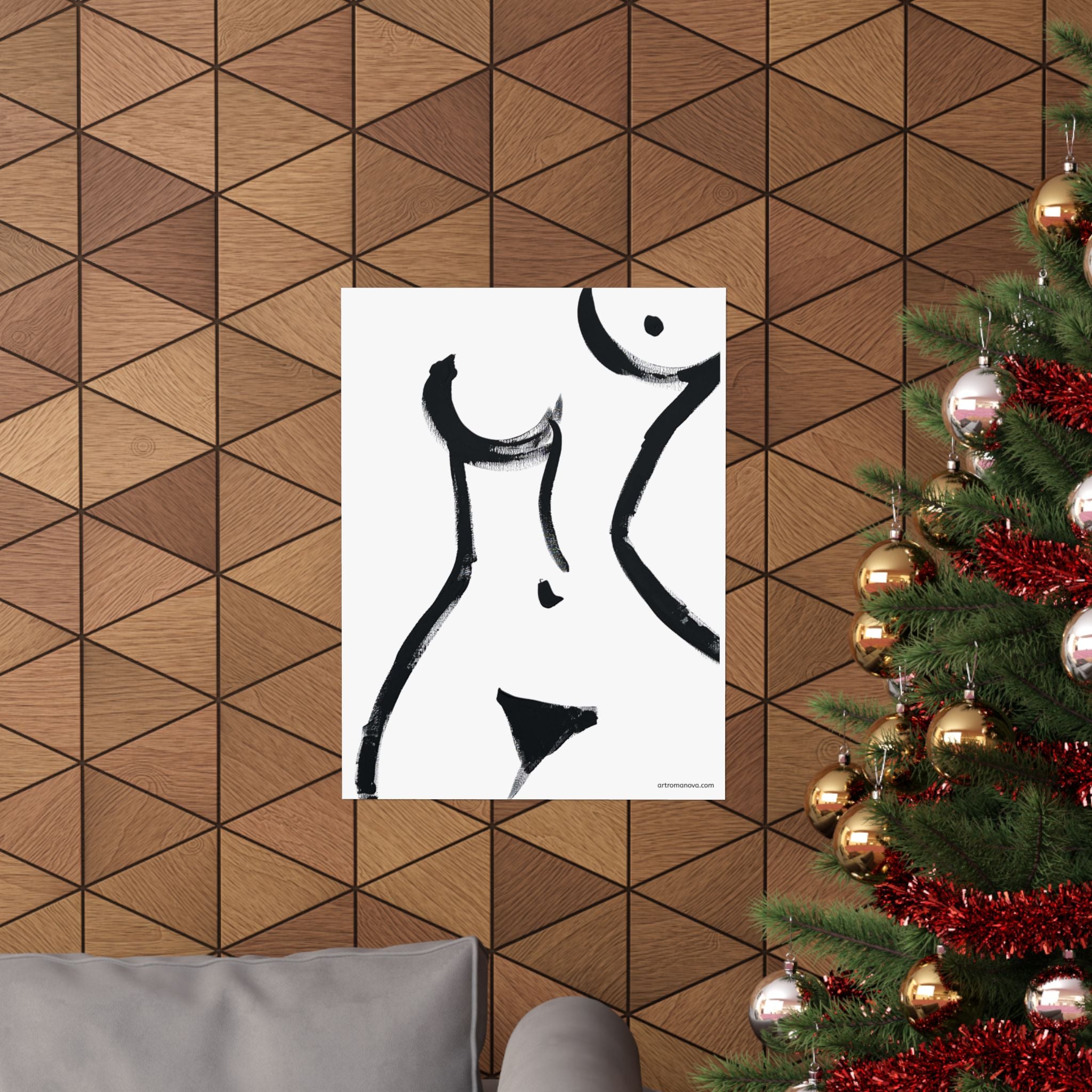 Affiche, Silhouette féminine abstraite | Art à coups de pinceau noirs