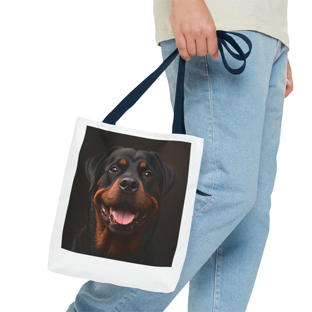Sac fourre-tout en toile avec portrait de Rottweiler souriant | Sac fourre-tout pour amoureux des chiens
