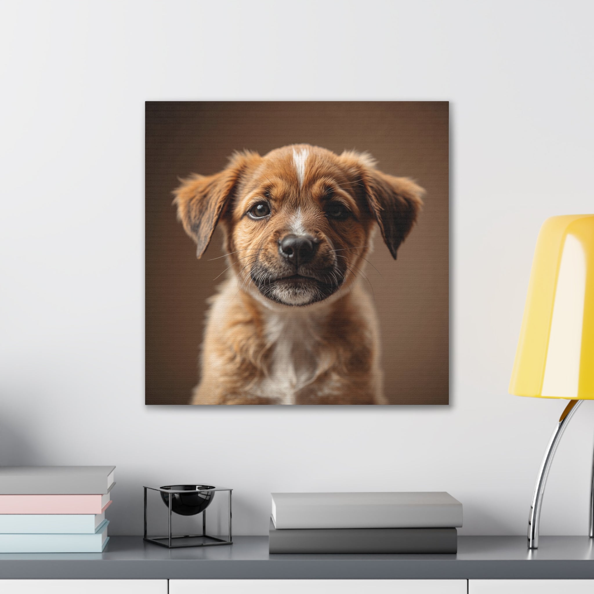 Brown Puppy Portrait Canvas Stretched 0.75" | Cute Dog Wall Art, gift for dog lovers