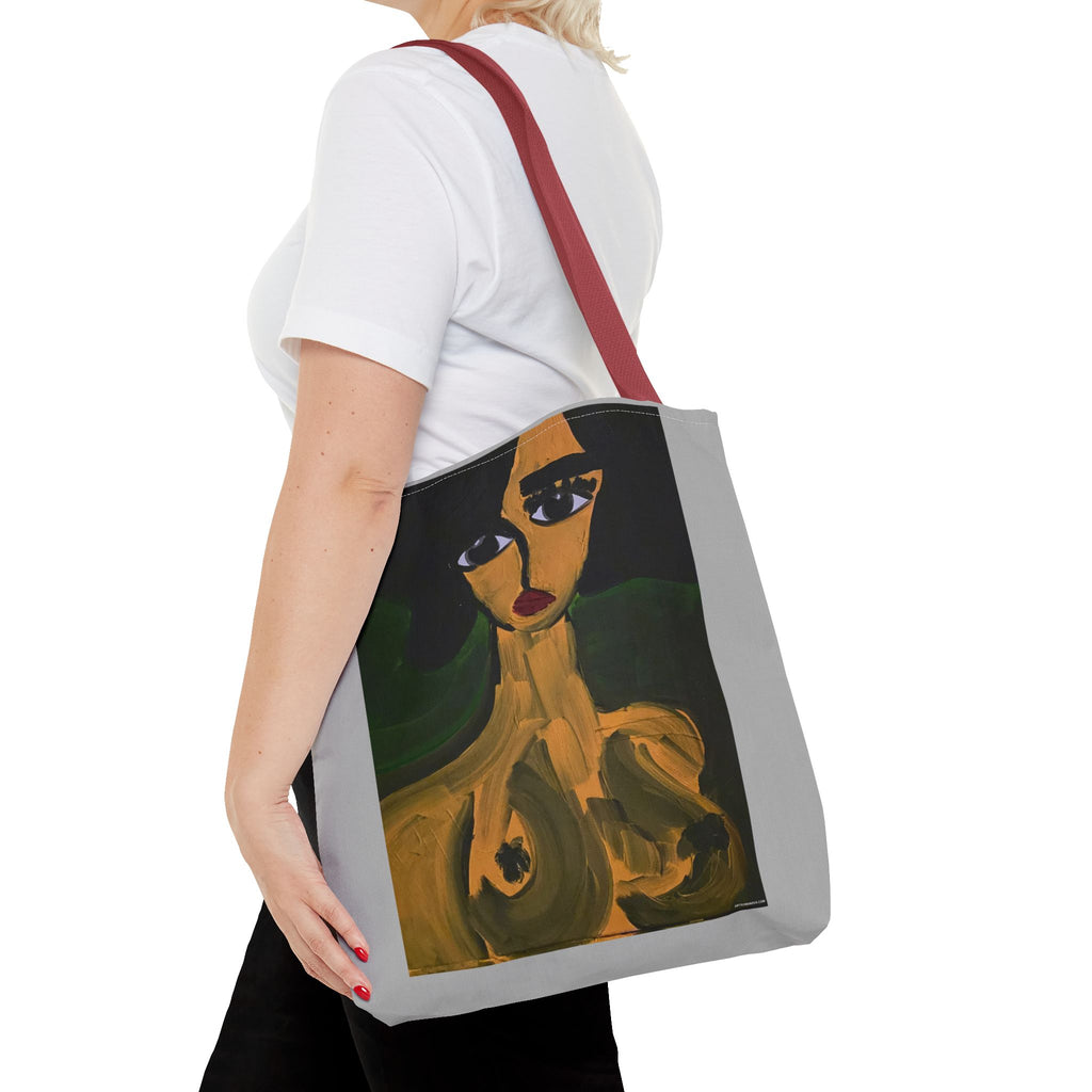 Sac fourre-tout portrait abstrait de femme | Motif expressionniste peint à la main