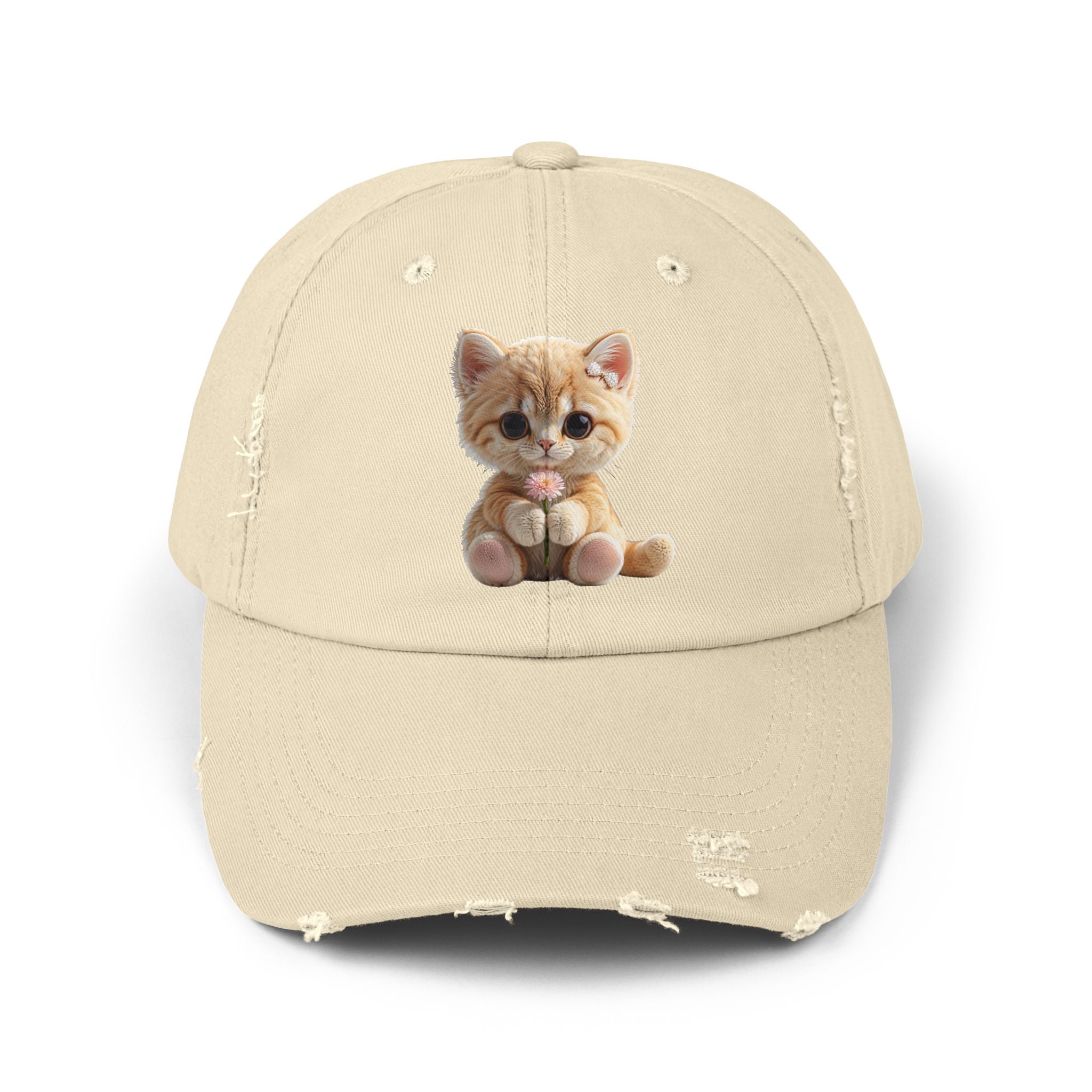 Cute Cap | Distressed Baseball Hat with kitty cat (Copy)