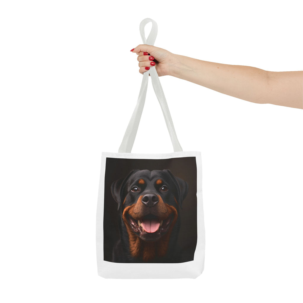 Sac fourre-tout en toile avec portrait de Rottweiler souriant | Sac fourre-tout pour amoureux des chiens