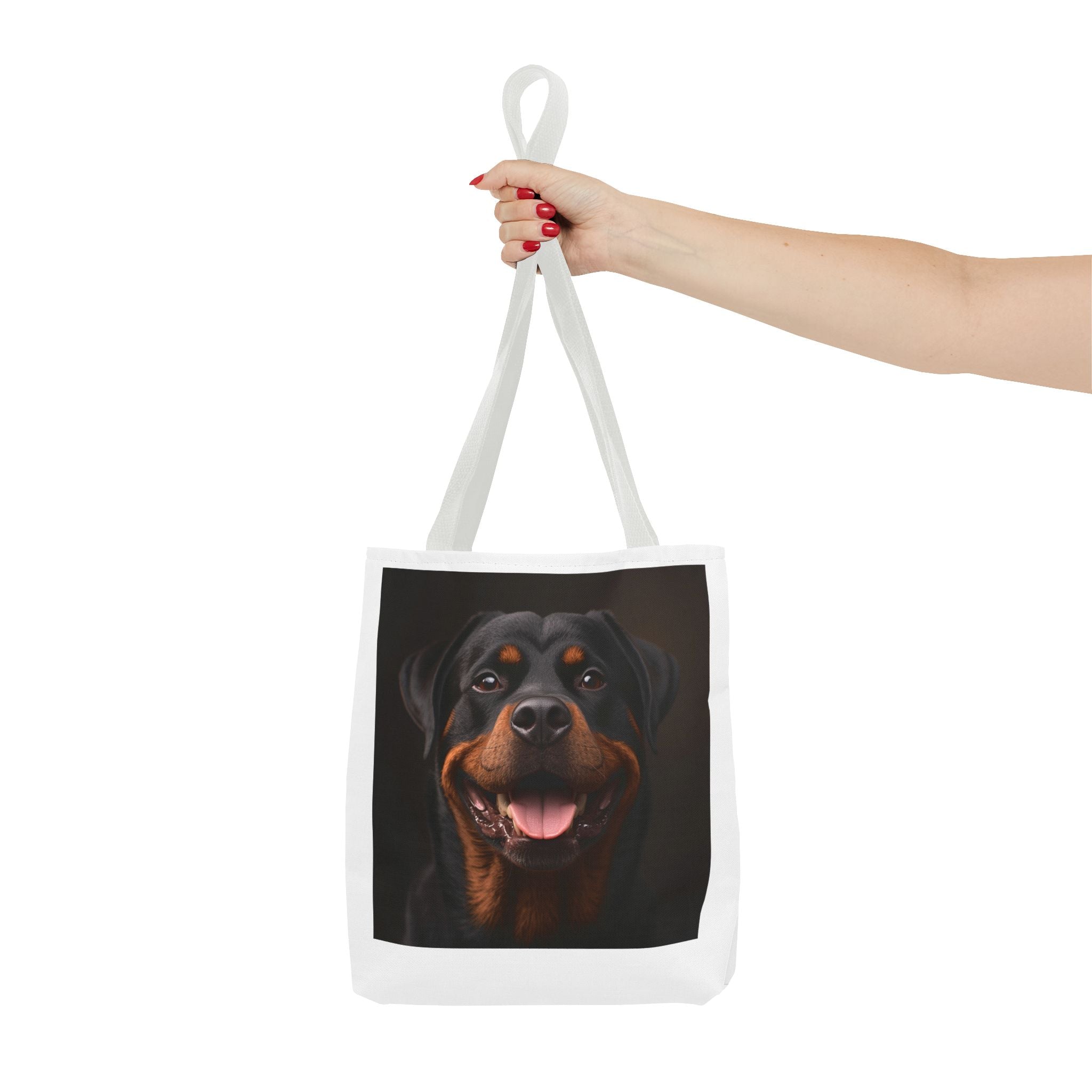 Sac fourre-tout en toile avec portrait de Rottweiler souriant | Sac fourre-tout pour amoureux des chiens