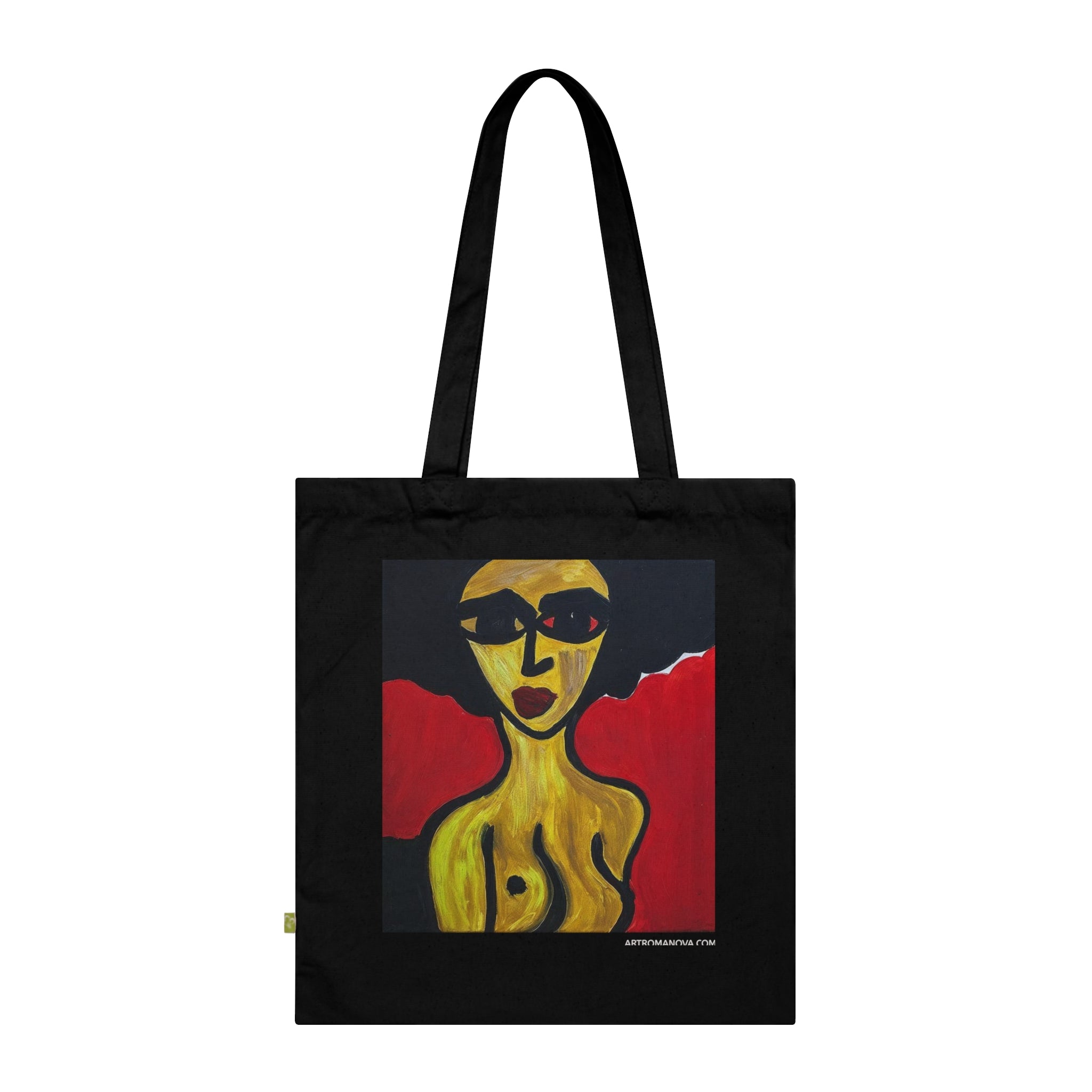 Sac fourre-tout portrait abstrait de femme | Peinture expressionniste moderne, sac fourre-tout fait main, sac fourre-tout en coton écologique