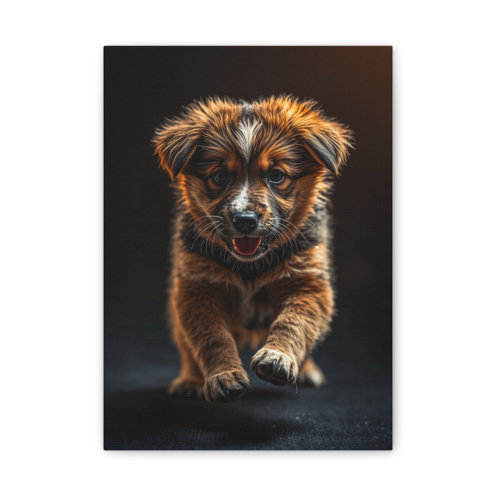 Running Puppy Canvas | Stretched Wall Art, Dog Portrait, gift for dog lovers