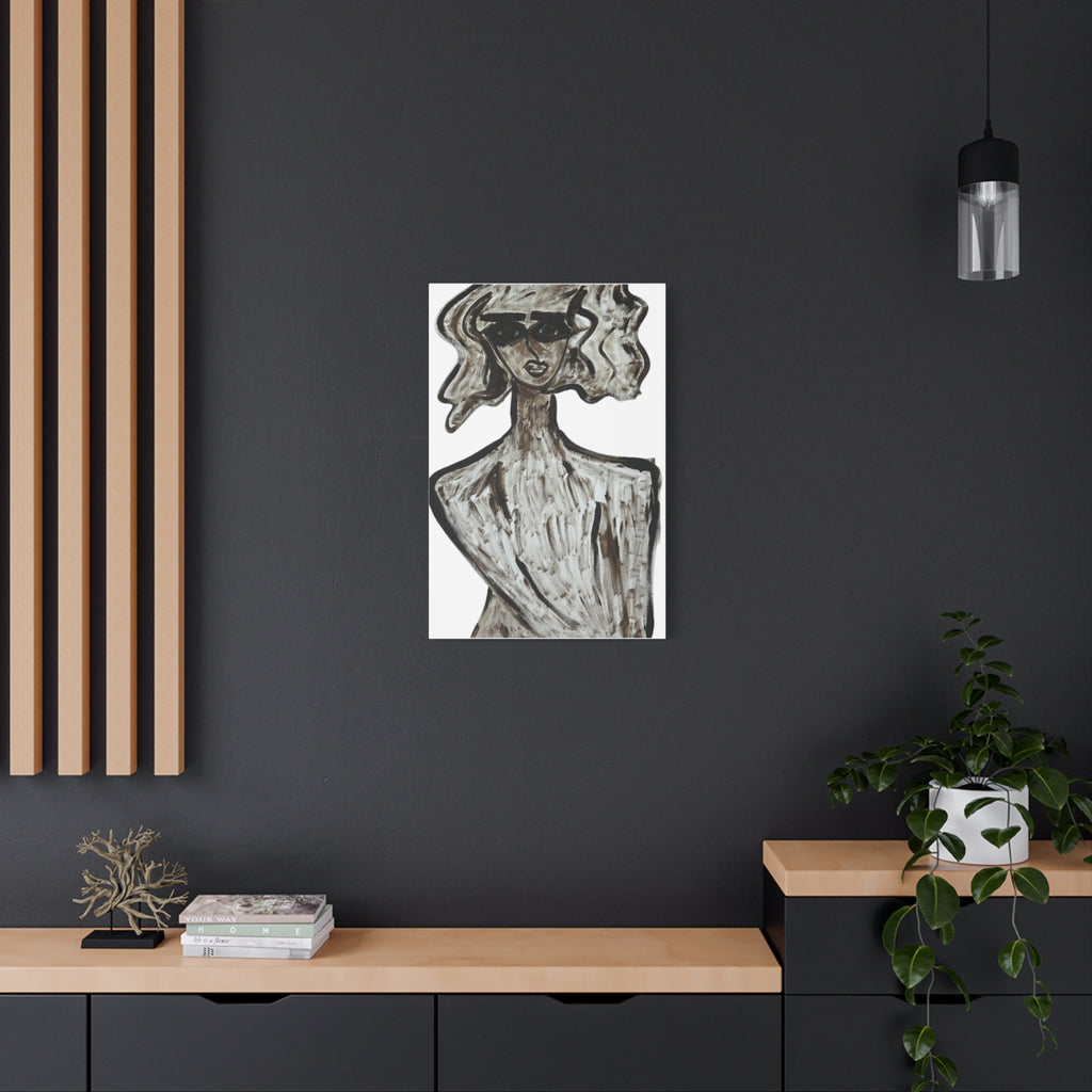 Portrait stylisé de femme sur toile, art contemporain, art moderne