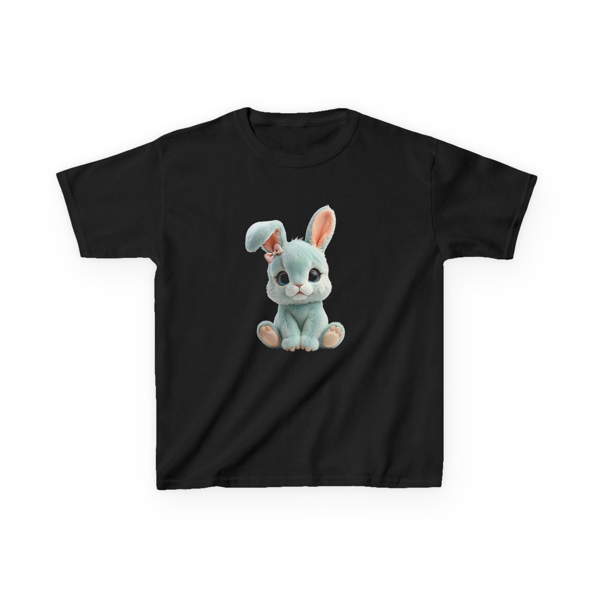 T-shirt enfant lapin en peluche mignon | Illustration de lapin bleu pastel, T-shirt de Pâques