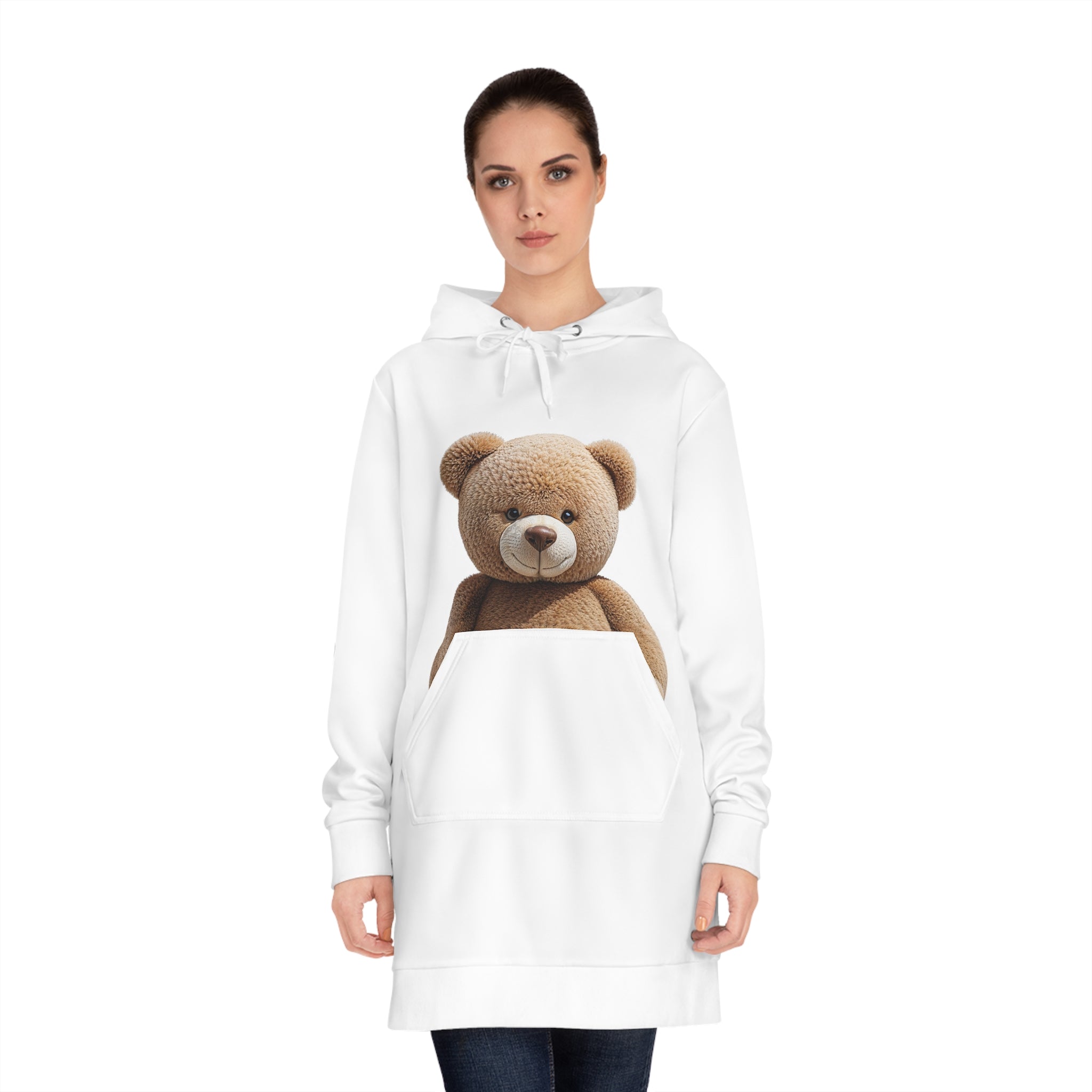 Robe à capuche avec poche ours en peluche | Motif ours en peluche mignon