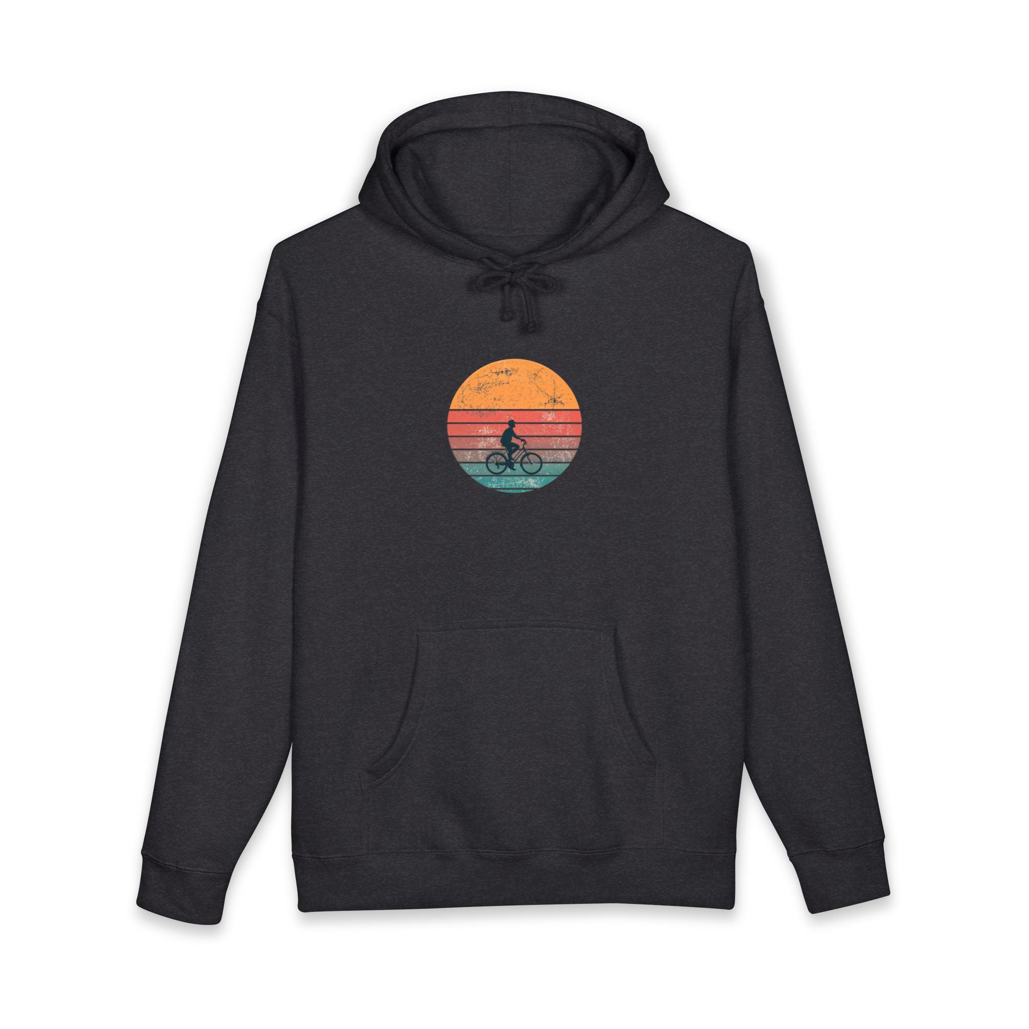 Sweat à capuche rétro coucher de soleil sur un vélo | Silhouette de vélo vintage, ambiance côtière