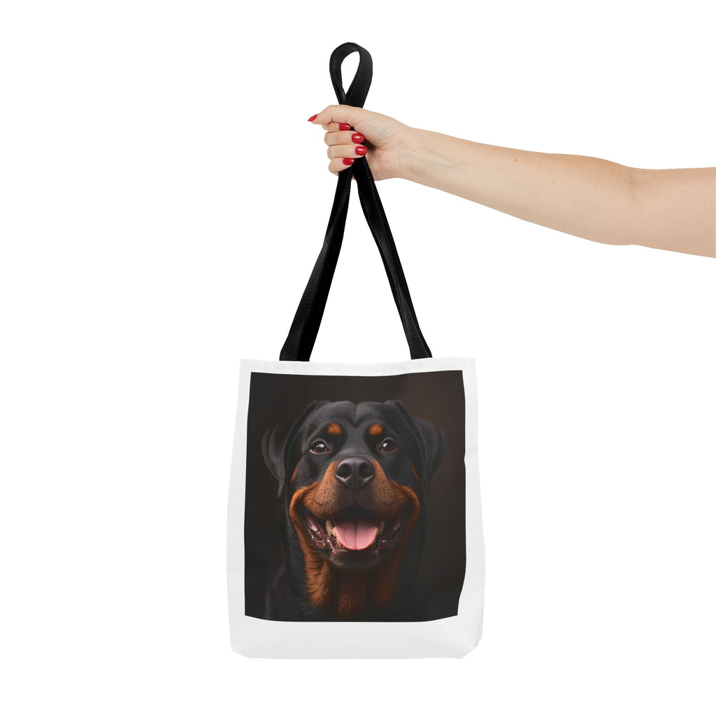 Sac fourre-tout en toile avec portrait de Rottweiler souriant | Sac fourre-tout pour amoureux des chiens