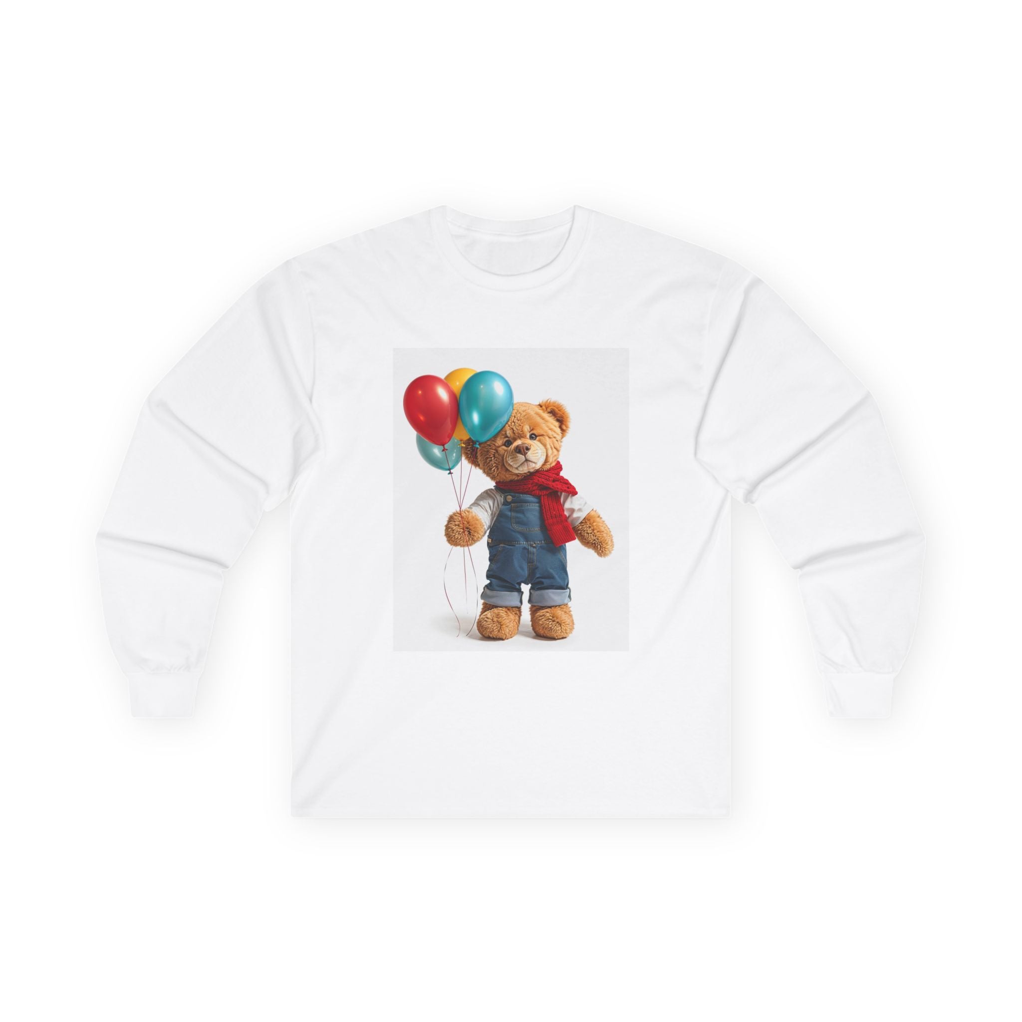 T-shirt à manches longues Ours en peluche avec ballons | Illustration mignonne pour enfants