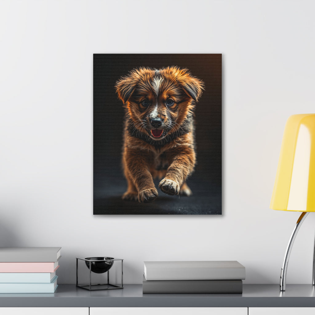Running Puppy Canvas | Stretched Wall Art, Dog Portrait, gift for dog lovers
