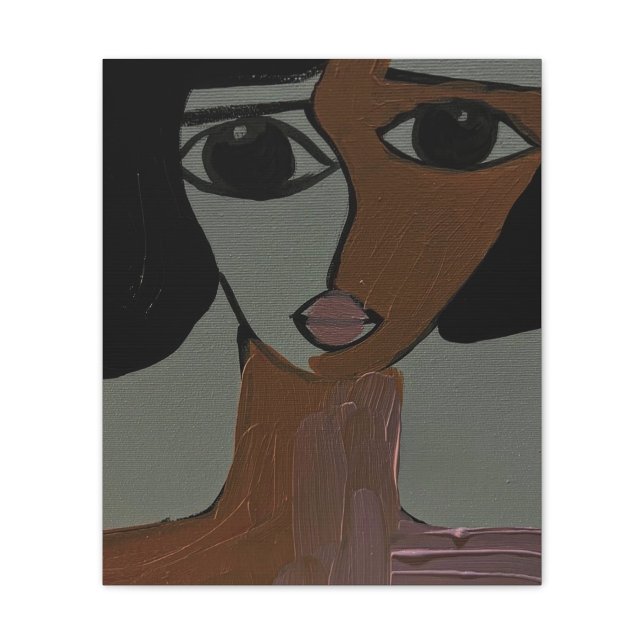 Toile tendue abstraite bicolore représentant un visage | Art mural figuratif moderne