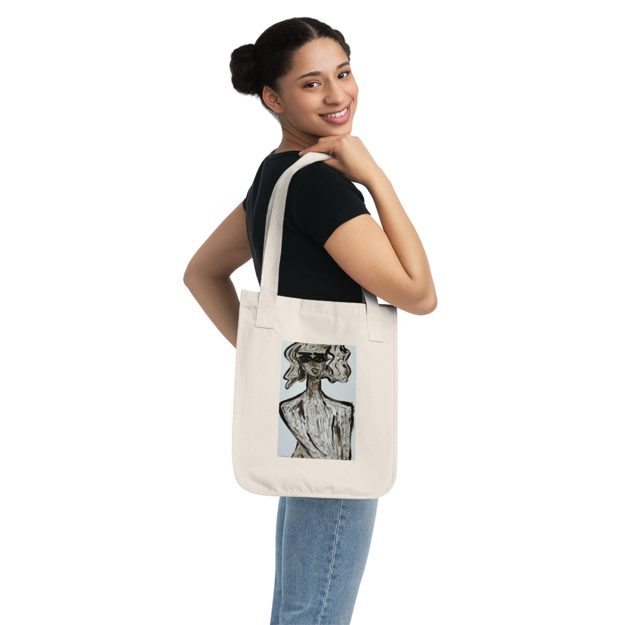 Sac cabas en toile bio | Sac cabas minimaliste avec portrait artistique, en coton écologique, orné d'une peinture abstraite, fait main