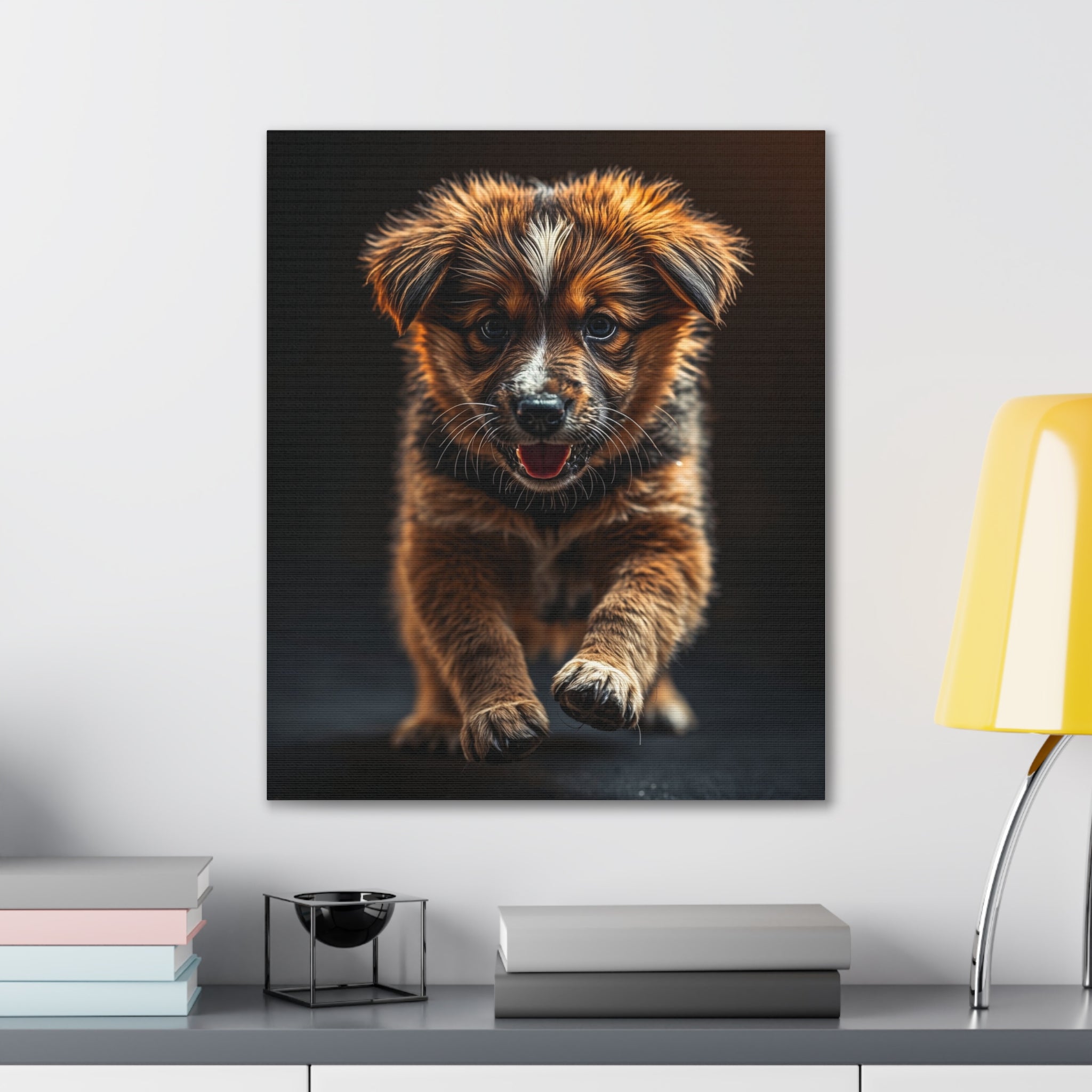 Running Puppy Canvas | Stretched Wall Art, Dog Portrait, gift for dog lovers