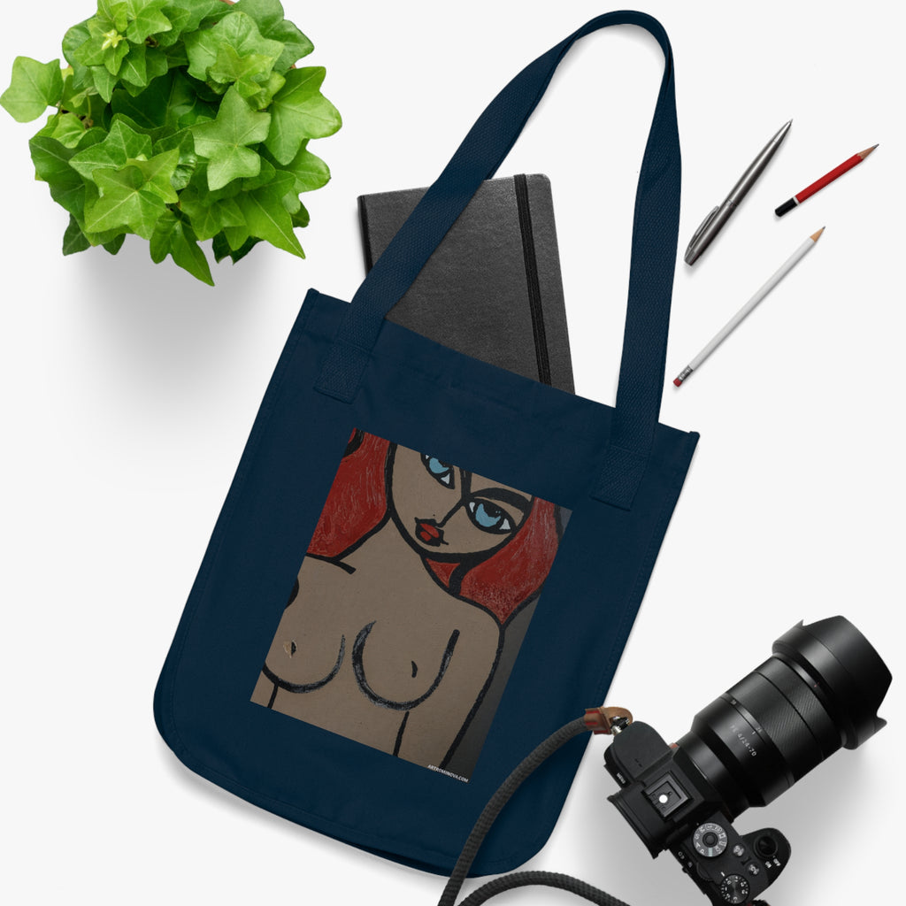 Sac fourre-tout en toile organique à illustration abstraite | Impression d'art, sac fait main