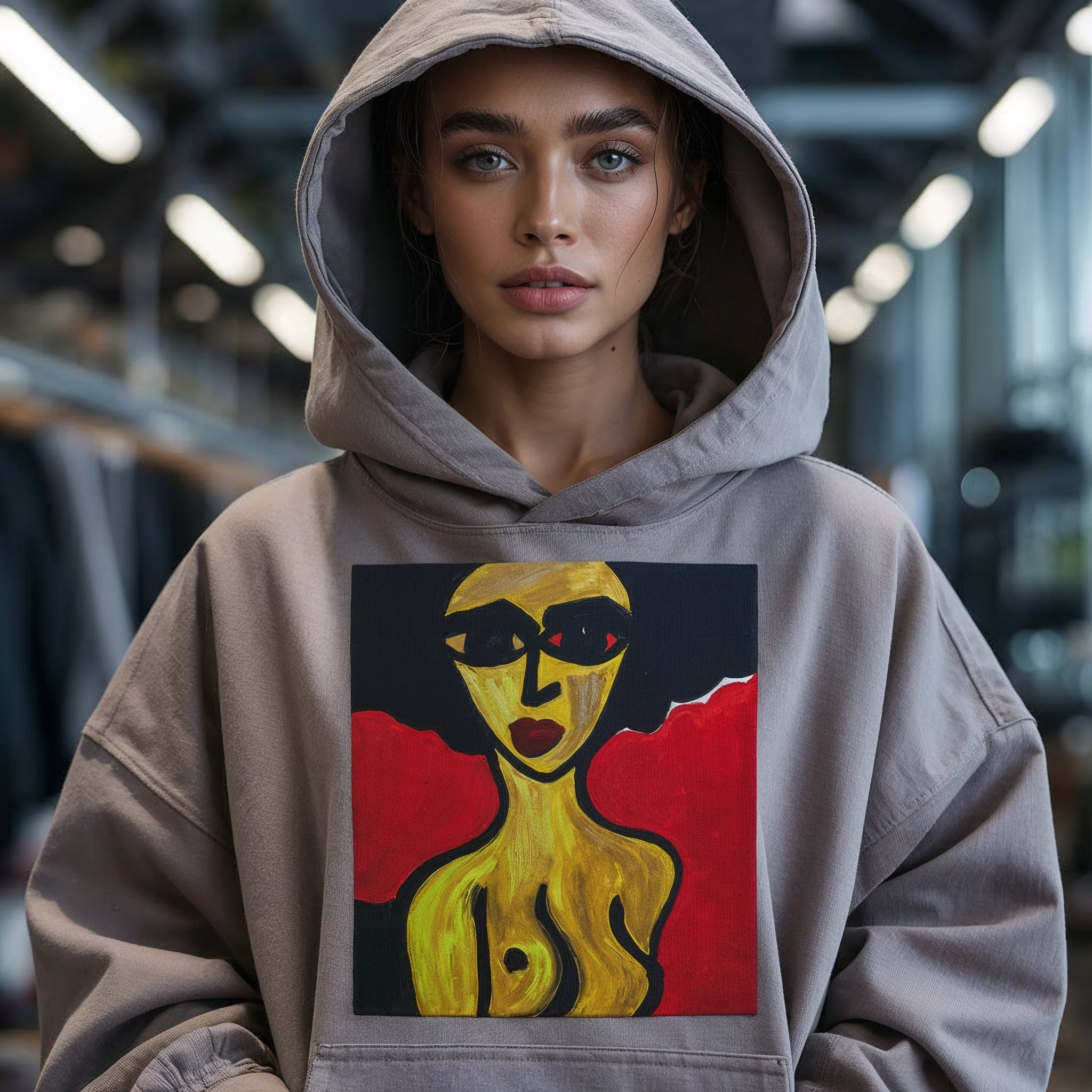 Sweat à capuche avec motif portrait nu — Sweat-shirt imprimé, fait main 