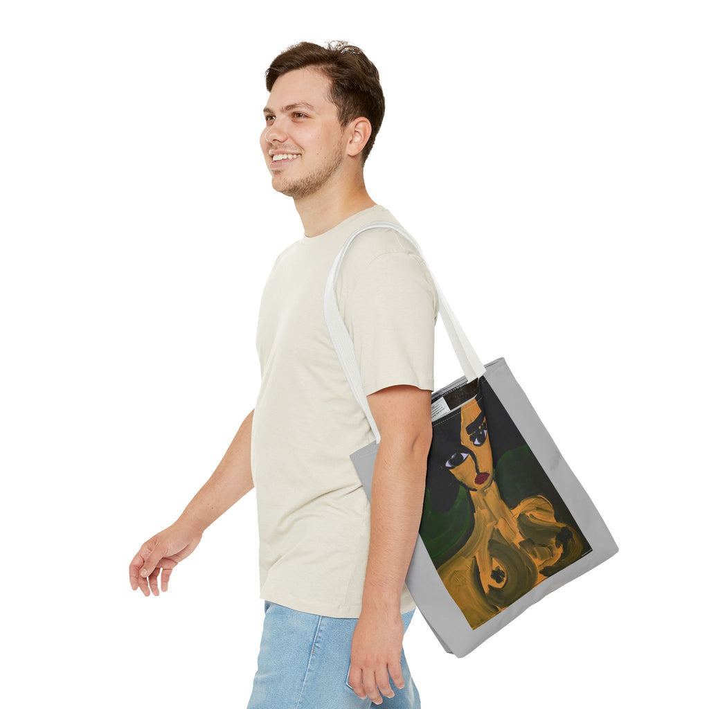 Sac fourre-tout portrait abstrait de femme | Motif expressionniste peint à la main