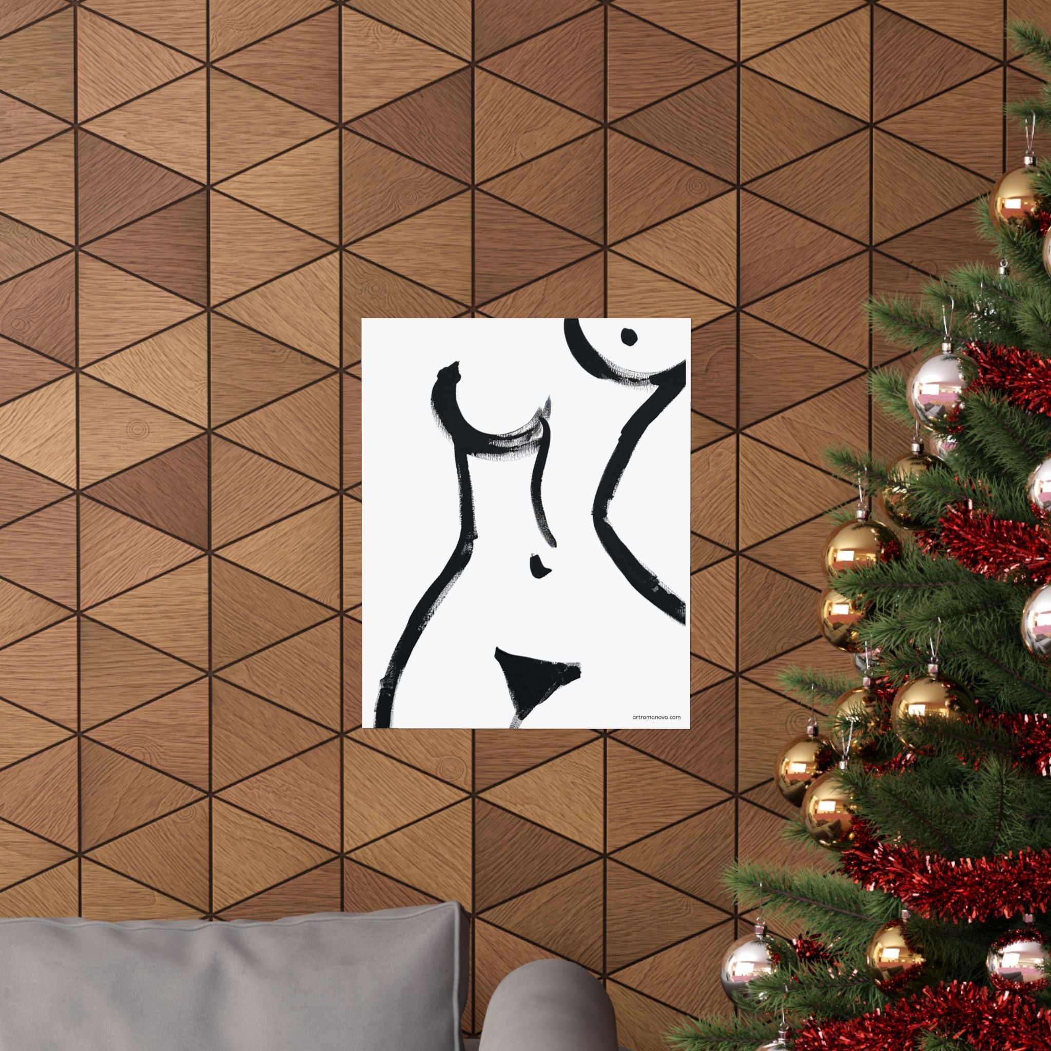 Affiche, Silhouette féminine abstraite | Art à coups de pinceau noirs