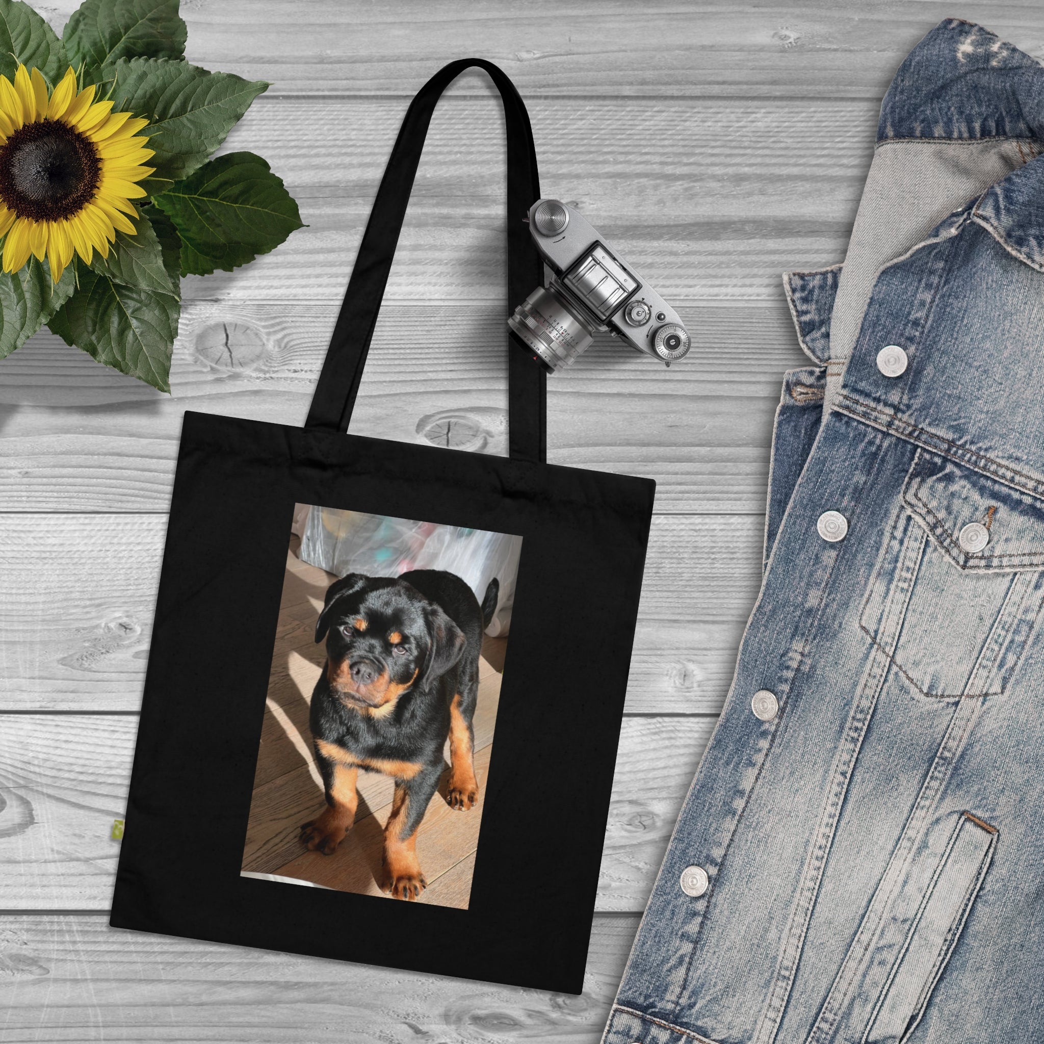 Sac fourre-tout photo Rottweiler | Sac fourre-tout en toile avec portrait de chien, en coton écologique