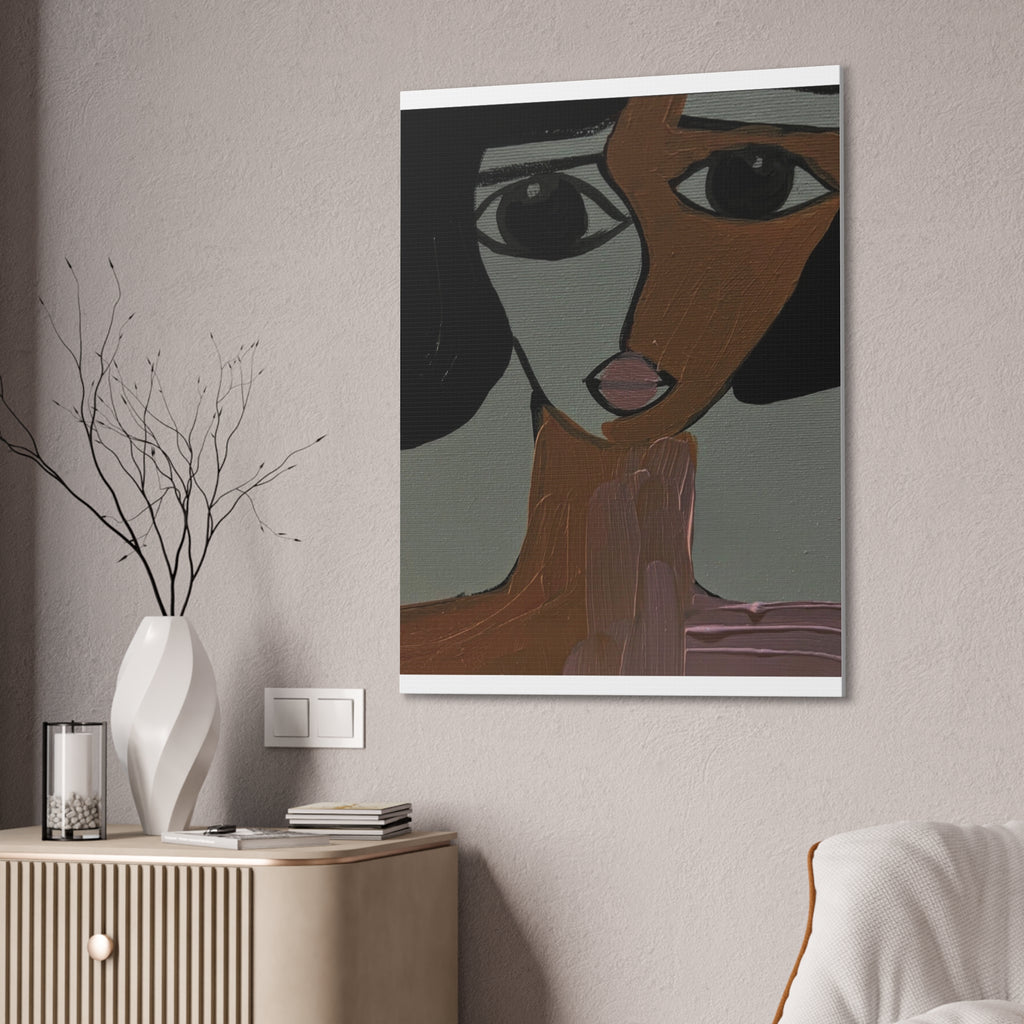 Toile tendue abstraite bicolore représentant un visage | Art mural figuratif moderne